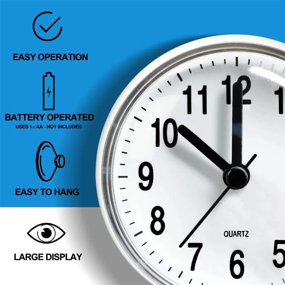 ساعت ضد آب حمام SYOSI با مکنده بزرگ - بی صدا، ضد آب، ساعت با باتری برای توالت، آشپزخانه، میز و دیوار (سفید) ساعت ضد آب حمام SYOSI با مکنده بزرگ - بی صدا، ضد آب، ساعت با باتری برای توالت، آشپزخانه، میز و دیوار (سفید)