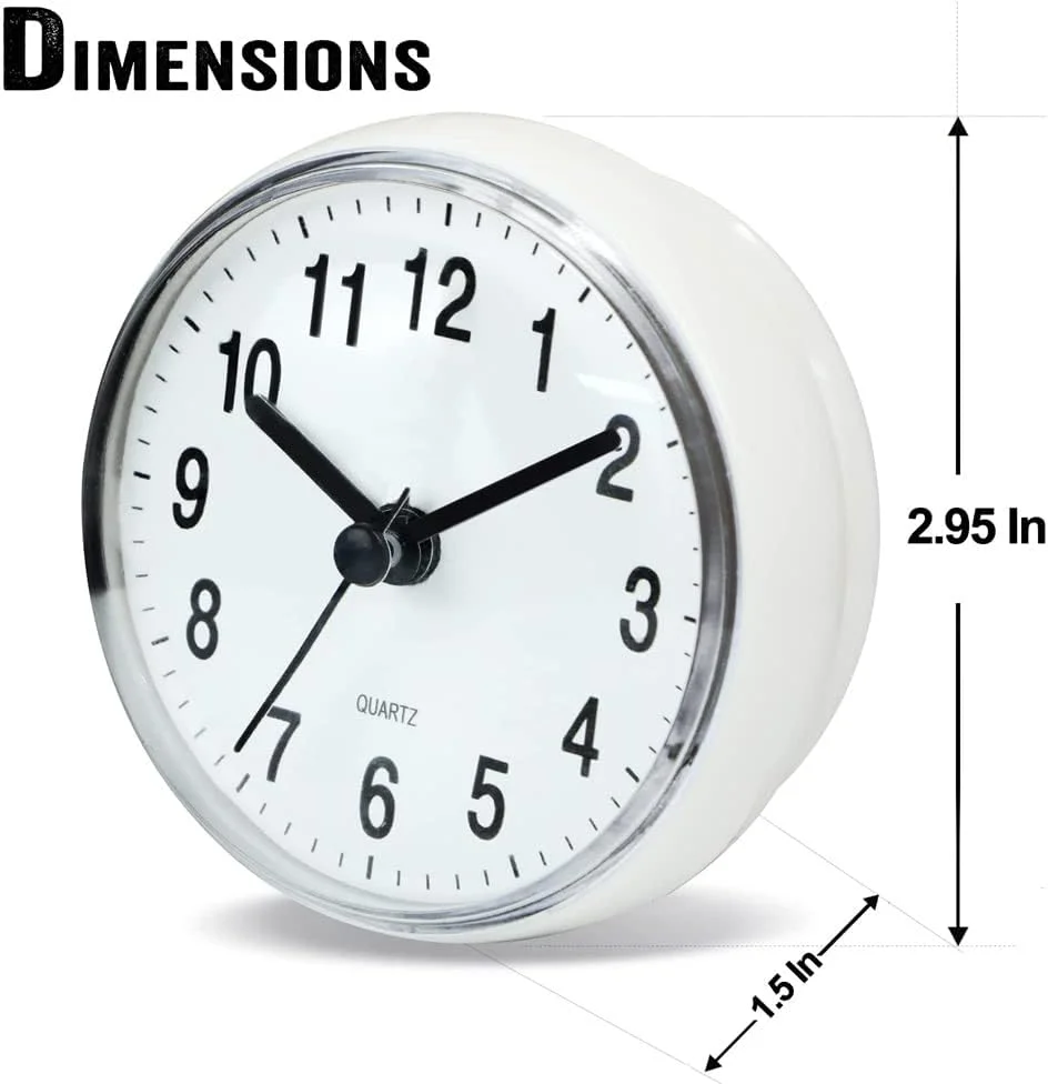 ساعت ضد آب حمام SYOSI با مکنده بزرگ - بی صدا، ضد آب، ساعت با باتری برای توالت، آشپزخانه، میز و دیوار (سفید) ساعت ضد آب حمام SYOSI با مکنده بزرگ - بی صدا، ضد آب، ساعت با باتری برای توالت، آشپزخانه، میز و دیوار (سفید)