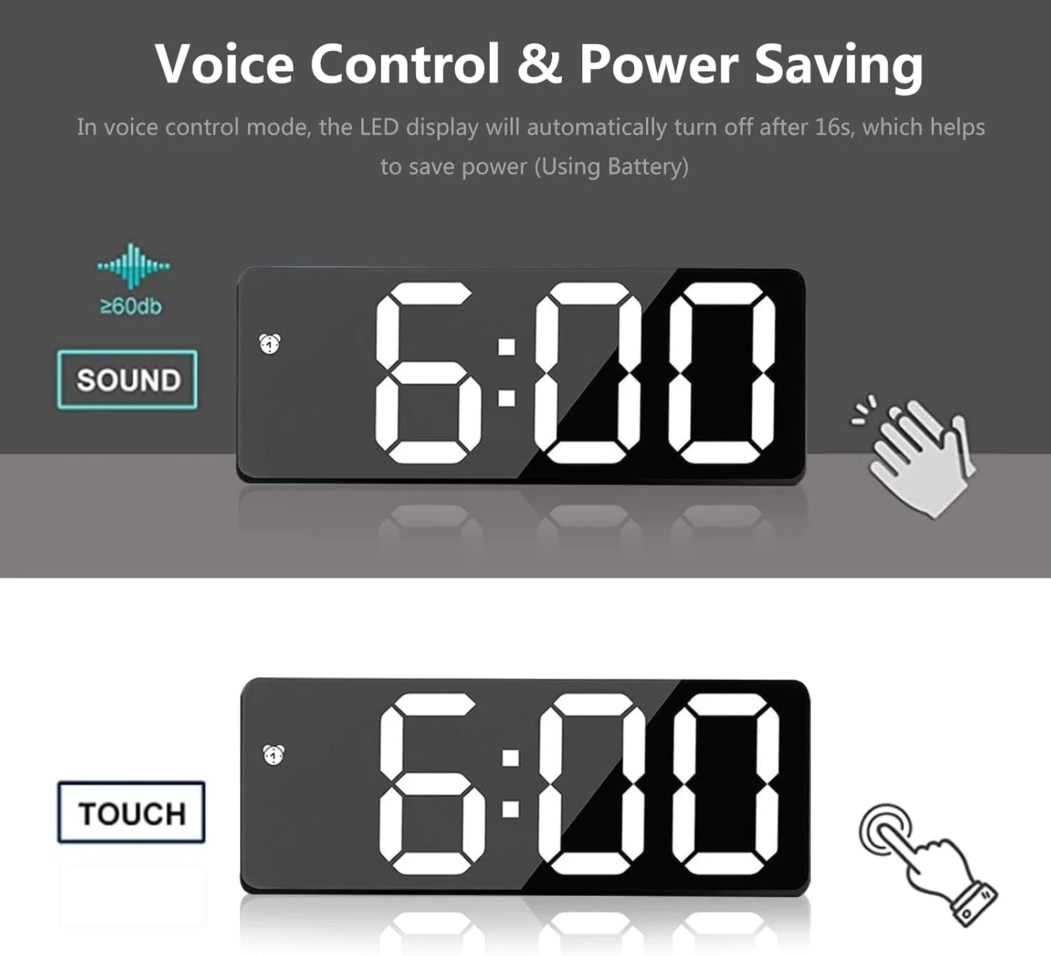 ساعت زنگ دار دیجیتال LED هوشمند: چراغ خواب برقی با 3 روشنایی قابل تنظیم، ساعت رومیزی کنترل صدا با نمایش تاریخ/ماه/دما، با منبع تغذیه USB/باتری برای اتاق خواب منزل ساعت زنگ دار دیجیتال LED هوشمند: چراغ خواب برقی با 3 روشنایی قابل تنظیم، ساعت رومیزی کنترل صدا با نمایش تاریخ/ماه/دما، با منبع تغذیه USB/باتری برای اتاق خواب منزل