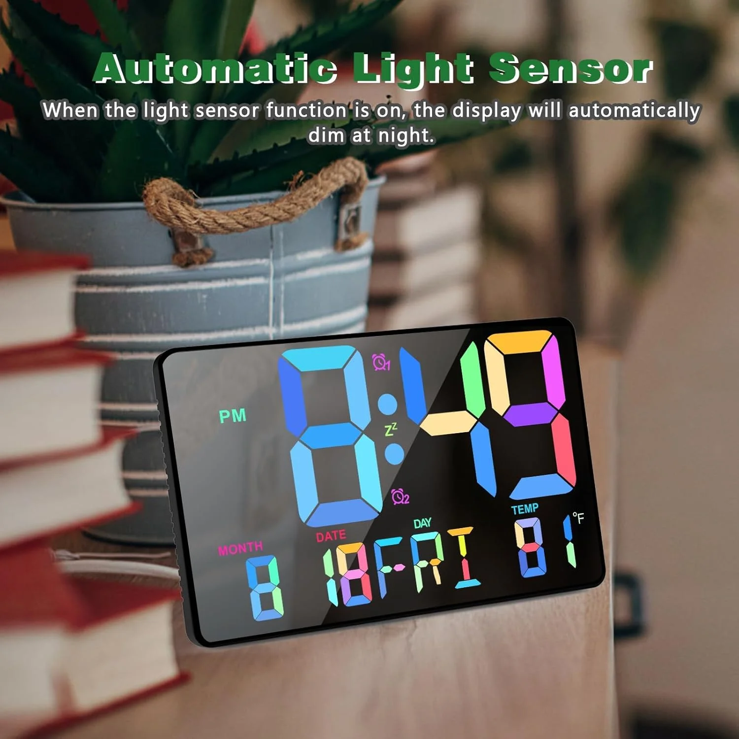 ساعت دیواری دیجیتال SYOSI، ساعت زنگ دار دیجیتال LED با صفحه نمایش بزرگ 10.98 اینچی با دما، نور خودکار، تقویم، کنترل از راه دور، ساعت رومیزی برای اتاق خواب و دکوراسیون اداری