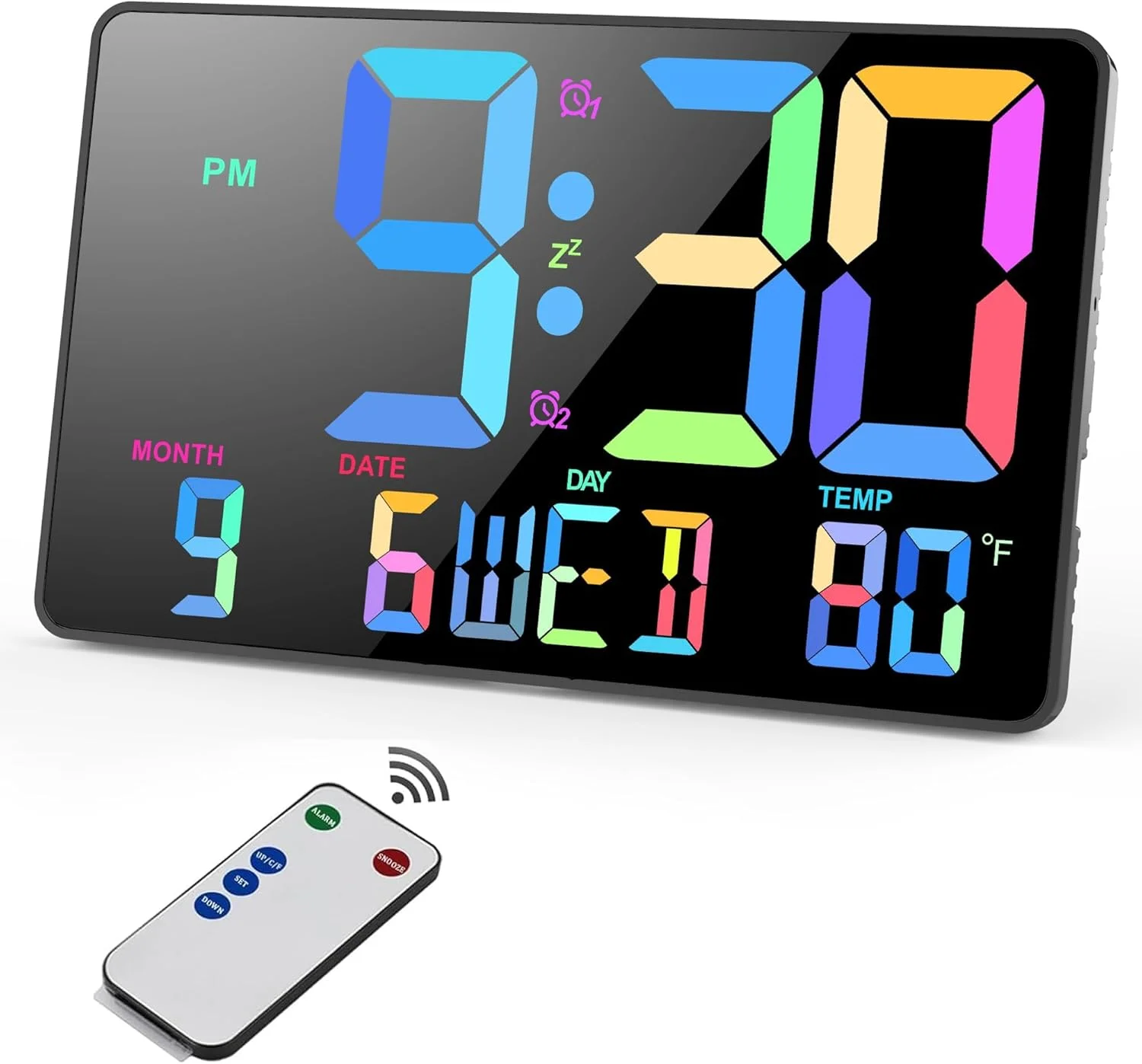 ساعت دیواری دیجیتال SYOSI، ساعت زنگ دار دیجیتال LED با صفحه نمایش بزرگ 10.98 اینچی با دما، نور خودکار، تقویم، کنترل از راه دور، ساعت رومیزی برای اتاق خواب و دکوراسیون اداری ساعت دیواری دیجیتال SYOSI، ساعت زنگ دار دیجیتال LED با صفحه نمایش بزرگ 10.98 اینچی با دما، نور خودکار، تقویم، کنترل از راه دور، ساعت رومیزی برای اتاق خواب و دکوراسیون اداری