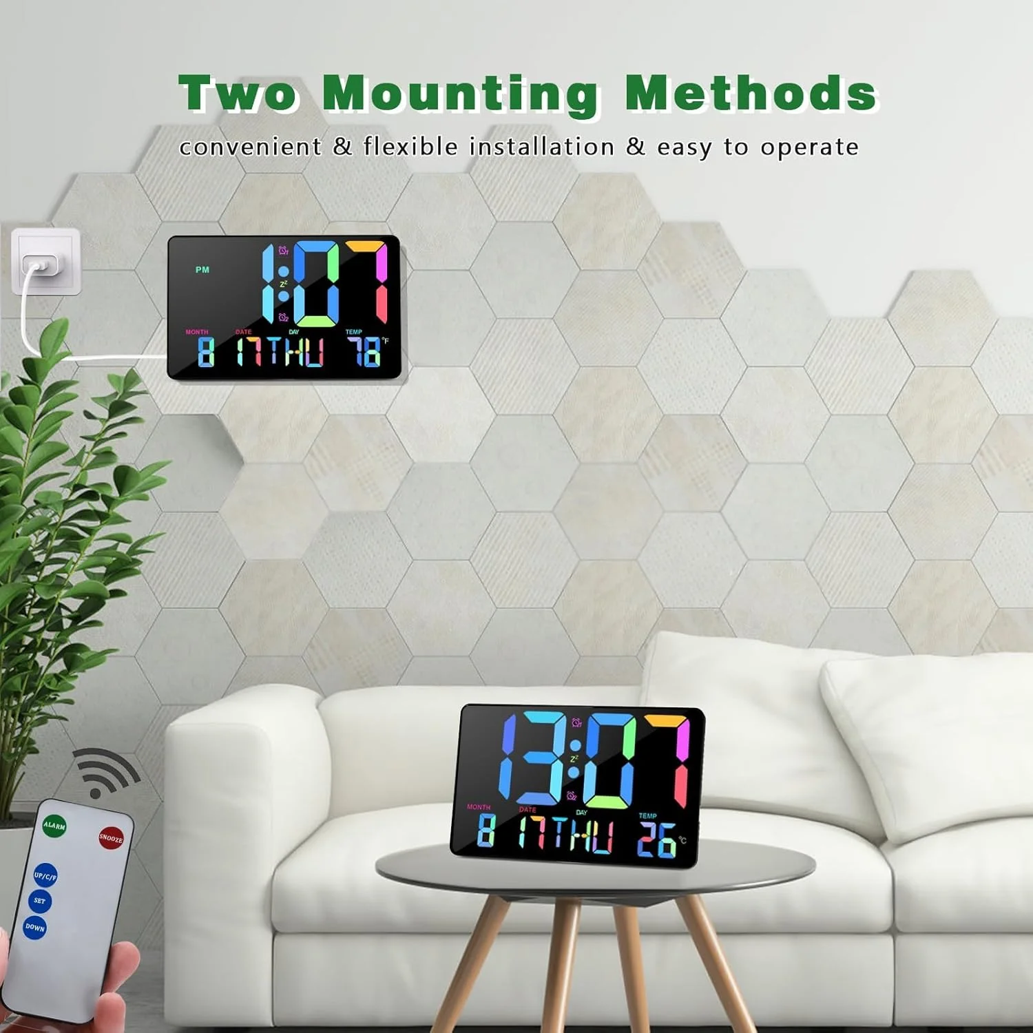 ساعت دیواری دیجیتال SYOSI، ساعت زنگ دار دیجیتال LED با صفحه نمایش بزرگ 10.98 اینچی با دما، نور خودکار، تقویم، کنترل از راه دور، ساعت رومیزی برای اتاق خواب و دکوراسیون اداری ساعت دیواری دیجیتال SYOSI، ساعت زنگ دار دیجیتال LED با صفحه نمایش بزرگ 10.98 اینچی با دما، نور خودکار، تقویم، کنترل از راه دور، ساعت رومیزی برای اتاق خواب و دکوراسیون اداری