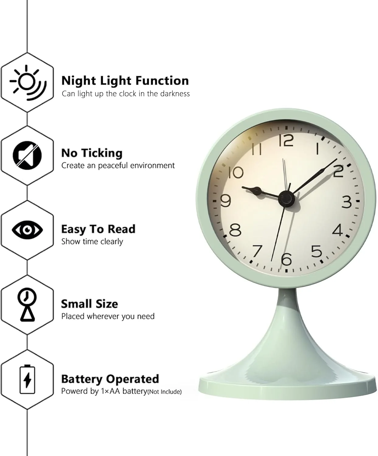 ساعت رومیزی آنالوگ فانتزی، ساعت کوچک رومیزی به سبک قدیمی، ساعت فلزی بی صدا با باتری و چراغ، ایده آل برای دکوراسیون اتاق نشیمن، اتاق خواب، کنار تخت، قفسه (سبز) ساعت رومیزی آنالوگ فانتزی، ساعت کوچک رومیزی به سبک قدیمی، ساعت فلزی بی صدا با باتری و چراغ، ایده آل برای دکوراسیون اتاق نشیمن، اتاق خواب، کنار تخت، قفسه (سبز)