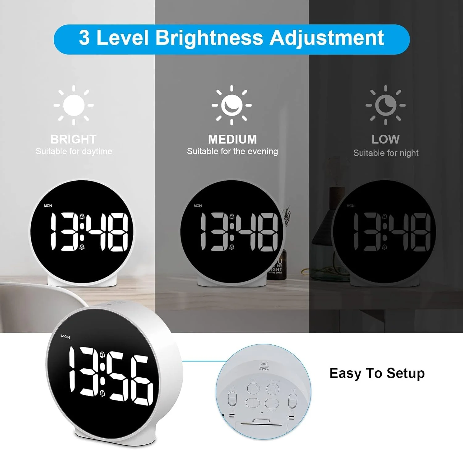 ساعت زنگ دار دیجیتال کوچک TERRIFI، ساعت زنگ دار دیجیتال با صفحه نمایش LED HD، ساعت الکترونیکی رومیزی مسافرتی با زنگ هشدار دوگانه، 3 روشنایی قابل تنظیم، برای اتاق خواب، دفتر، میز، مشکی (بدون باتری و آداپتور) ساعت زنگ دار دیجیتال کوچک TERRIFI، ساعت زنگ دار دیجیتال با صفحه نمایش LED HD، ساعت الکترونیکی رومیزی مسافرتی با زنگ هشدار دوگانه، 3 روشنایی قابل تنظیم، برای اتاق خواب، دفتر، میز، مشکی (بدون باتری و آداپتور)