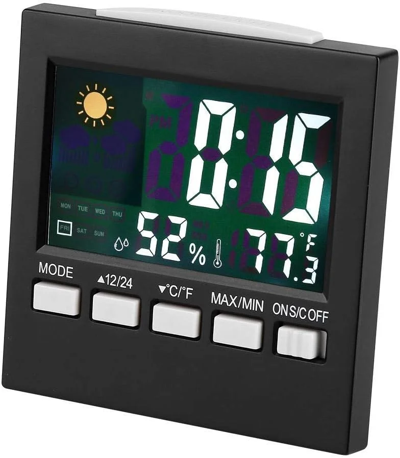 ساعت زنگ دار مسافرتی با نمایشگر دما و رطوبت، ساعت تقویم دیجیتال هواشناسی، ساعت زنگ دار با نمایشگر دما و رطوبت، عملکرد تعویق زنگ هشدار، دماسنج دیجیتال رومیزی برای سفر کاری و اداری ساعت زنگ دار مسافرتی با نمایشگر دما و رطوبت، ساعت تقویم دیجیتال هواشناسی، ساعت زنگ دار با نمایشگر دما و رطوبت، عملکرد تعویق زنگ هشدار، دماسنج دیجیتال رومیزی برای سفر کاری و اداری