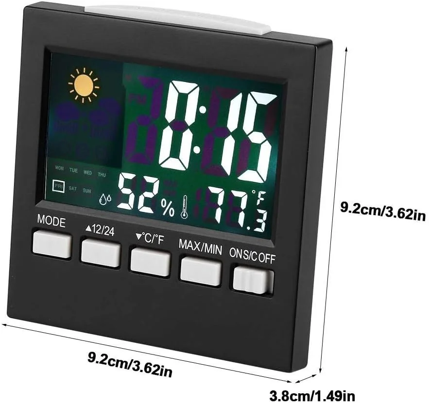ساعت زنگ دار مسافرتی با نمایشگر دما و رطوبت، ساعت تقویم دیجیتال هواشناسی، ساعت زنگ دار با نمایشگر دما و رطوبت، عملکرد تعویق زنگ هشدار، دماسنج دیجیتال رومیزی برای سفر کاری اداری ساعت زنگ دار مسافرتی با نمایشگر دما و رطوبت، ساعت تقویم دیجیتال هواشناسی، ساعت زنگ دار با نمایشگر دما و رطوبت، عملکرد تعویق زنگ هشدار، دماسنج دیجیتال رومیزی برای سفر کاری اداری