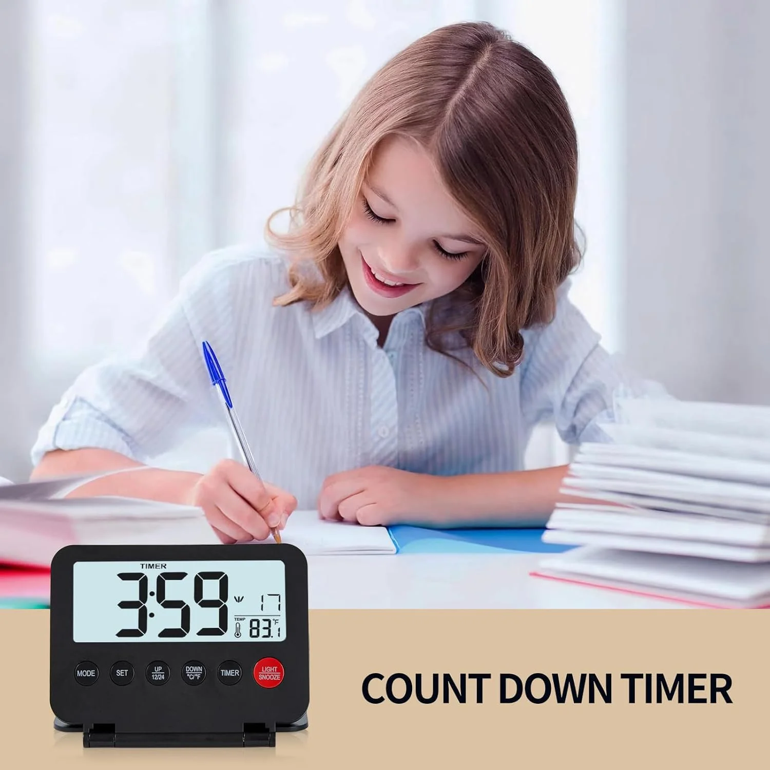 ساعت رومیزی دیجیتال کوچک تزویق، با نمایش تاریخ و دما، دارای عملکرد چرت زدن و نور پس زمینه، ساعت رومیزی با صفحه نمایش بزرگ و دکمه جلویی، مناسب برای خانه و محل کار، مشکی