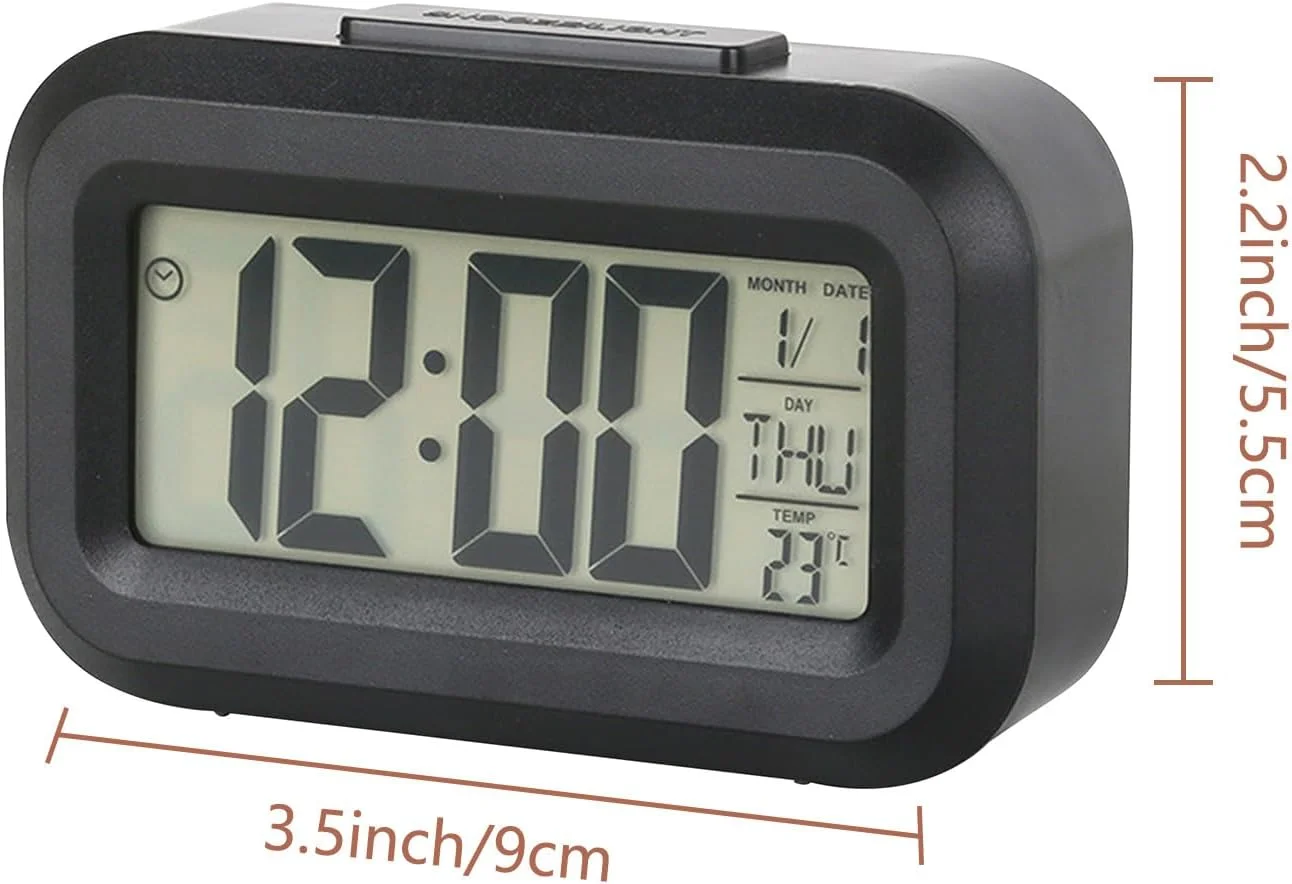 ساعت زنگ دار دیجیتال کوچک با صفحه نمایش بزرگ، ساعت کنار تختی با تقویم و دماسنج نورانی، ساعت زنگ دار با باتری برای میز کار اتاق خواب (مشکی) ساعت زنگ دار دیجیتال کوچک با صفحه نمایش بزرگ، ساعت کنار تختی با تقویم و دماسنج نورانی، ساعت زنگ دار با باتری برای میز کار اتاق خواب (مشکی)