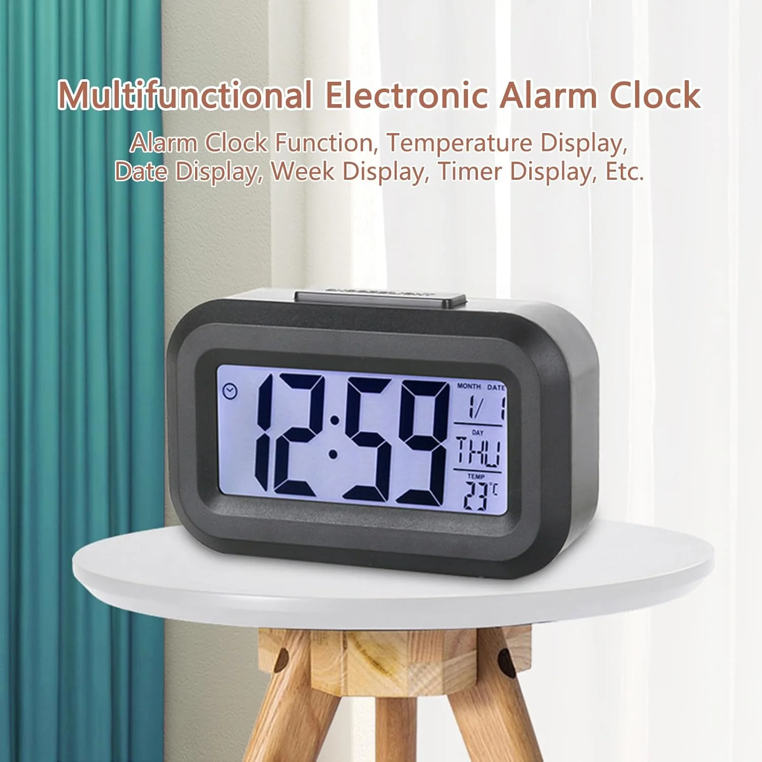 ساعت زنگ دار دیجیتال کوچک با صفحه نمایش بزرگ، ساعت کنار تختی با تقویم و دماسنج نورانی، ساعت زنگ دار با باتری برای میز کار اتاق خواب (مشکی) ساعت زنگ دار دیجیتال کوچک با صفحه نمایش بزرگ، ساعت کنار تختی با تقویم و دماسنج نورانی، ساعت زنگ دار با باتری برای میز کار اتاق خواب (مشکی)