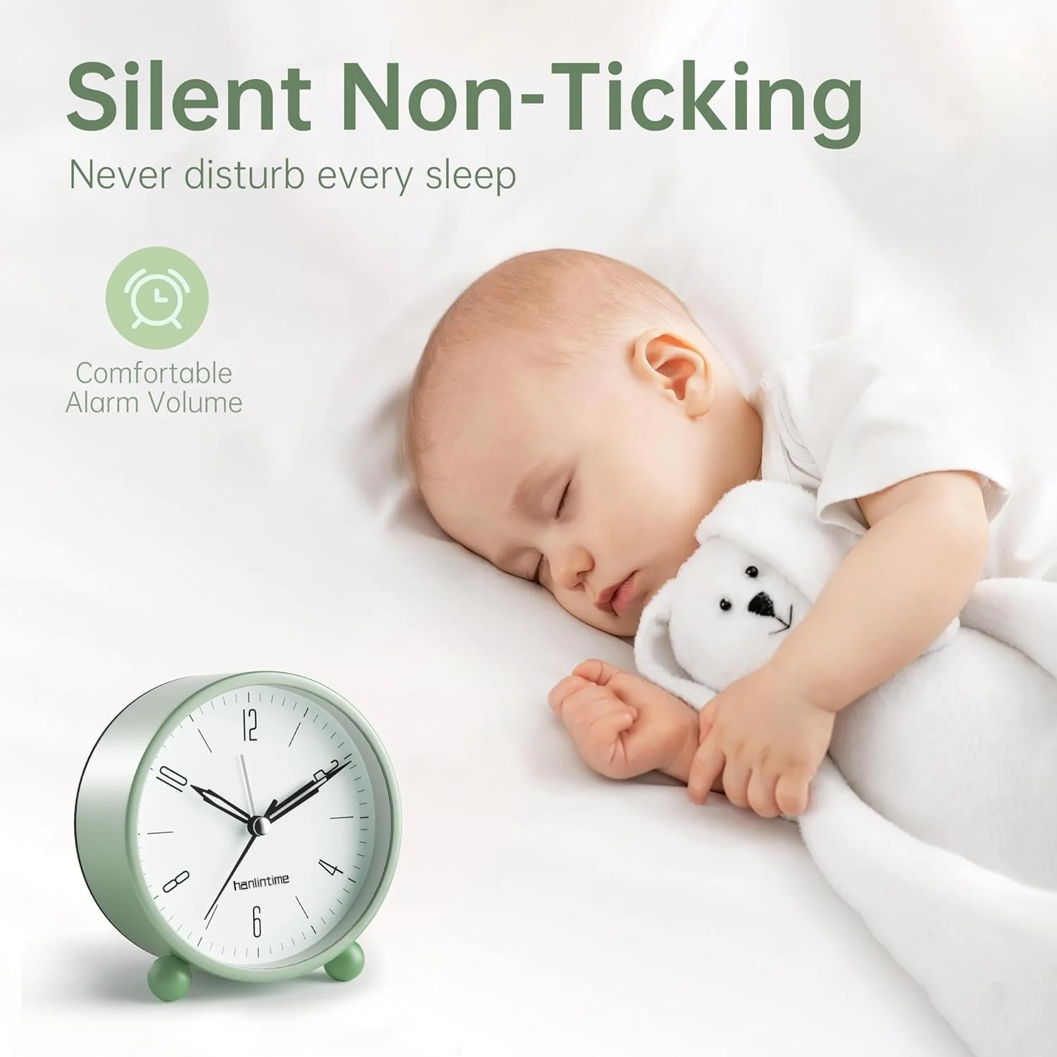ساعت زنگ دار آنالوگ، ساعت کوچک 4 اینچی فوق العاده بی صدا بدون تیک تاک با چراغ شب، با باتری کار می کند، طراحی ساده، دکور ایده آل به سبک قدیمی، برای اتاق خواب، کنار تخت، میز، کودک، هدیه