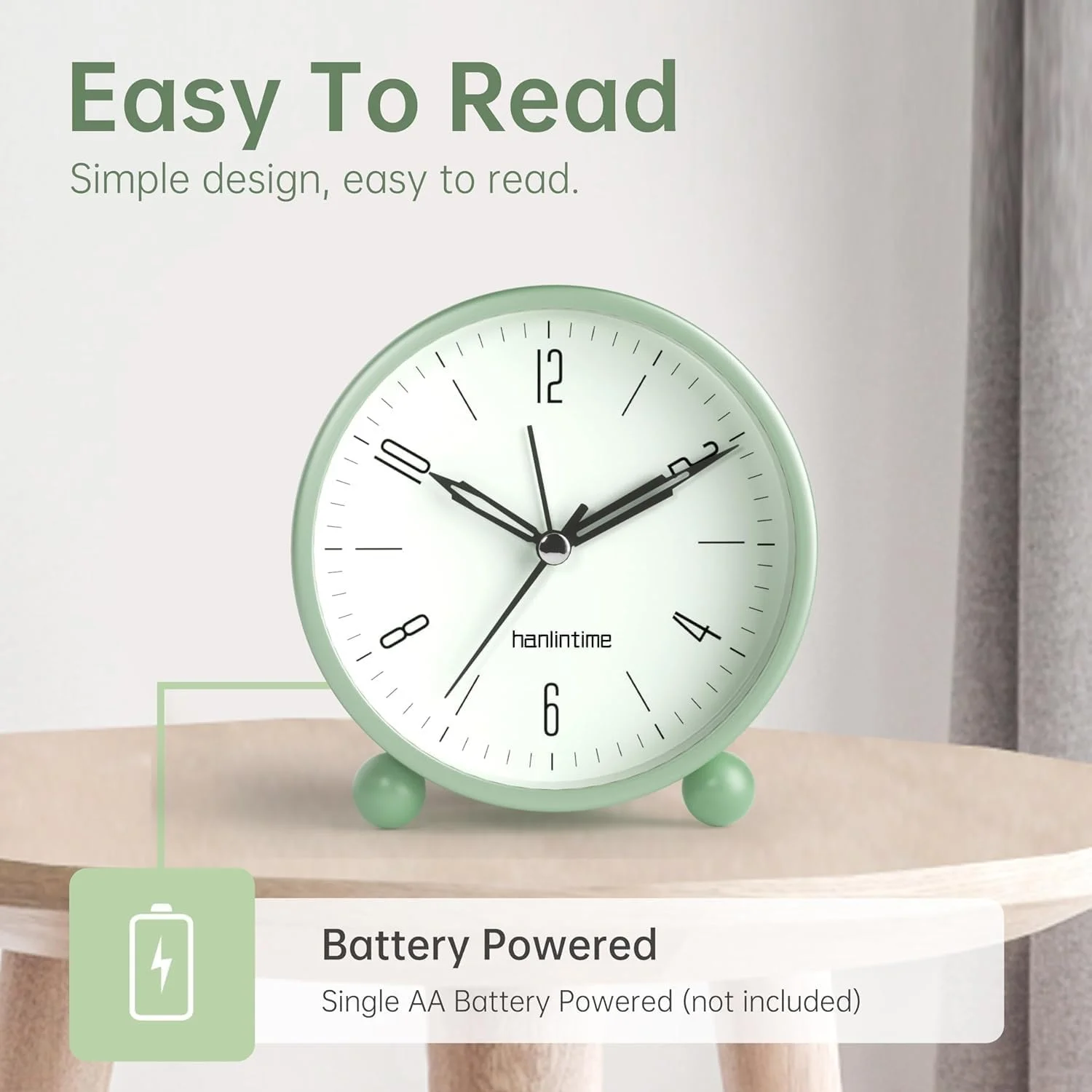 ساعت زنگ دار آنالوگ، ساعت کوچک 4 اینچی فوق العاده بی صدا بدون تیک تاک با چراغ شب، با باتری کار می کند، طراحی ساده، دکور ایده آل به سبک قدیمی، برای اتاق خواب، کنار تخت، میز، کودک، هدیه