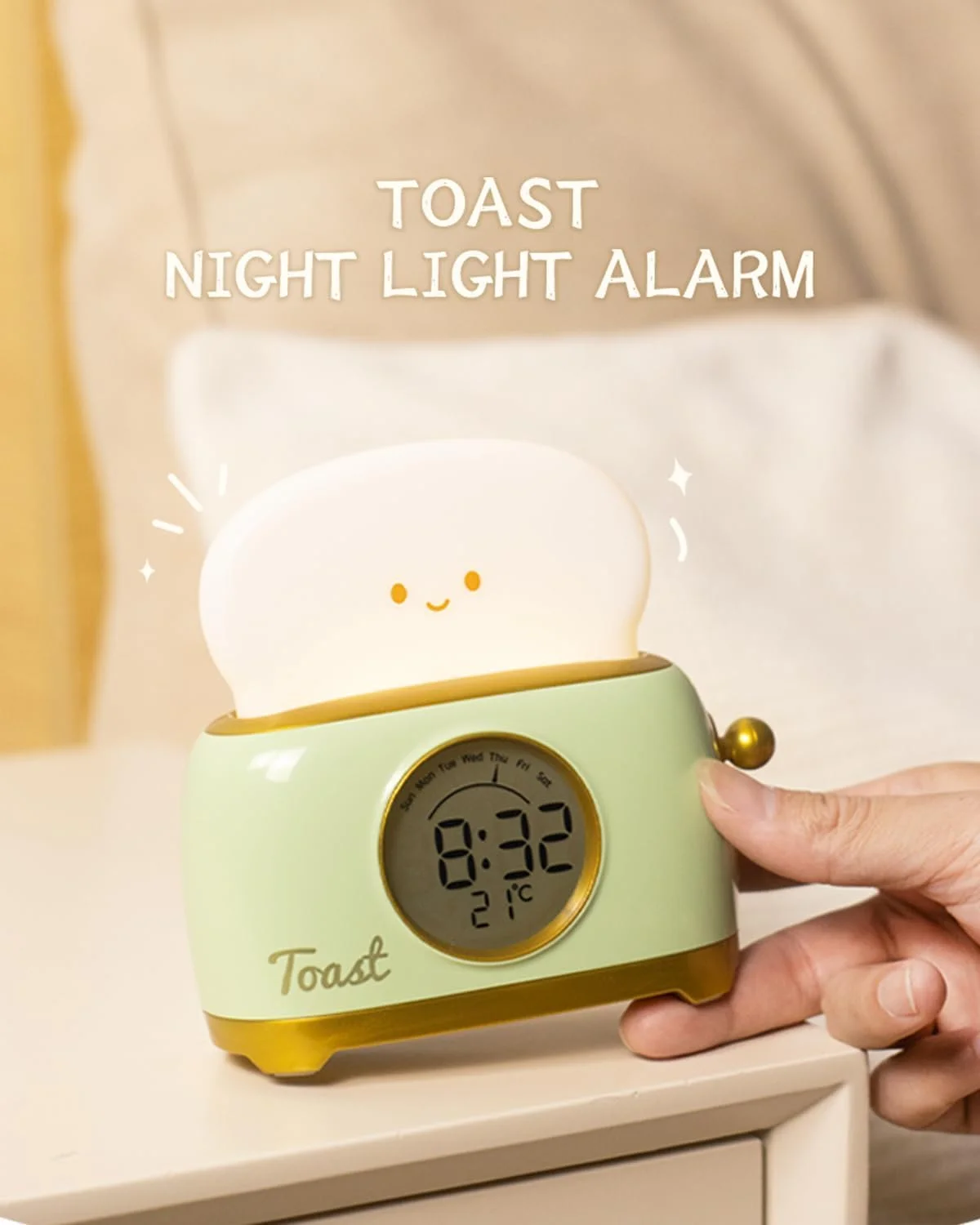 چراغ خواب و ساعت زنگ دار کودکانه، ساعت زنگ دار نان تست زیبا برای اتاق خواب، چراغ رومیزی LED کوچک قابل شارژ با قابلیت تنظیم نور، چرت زدن و شمارش معکوس برای دکور اتاق، ساعت کنار تختی برای دختران و پسران (سبز) چراغ خواب و ساعت زنگ دار کودکانه، ساعت زنگ دار نان تست زیبا برای اتاق خواب، چراغ رومیزی LED کوچک قابل شارژ با قابلیت تنظیم نور، چرت زدن و شمارش معکوس برای دکور اتاق، ساعت کنار تختی برای دختران و پسران (سبز)
