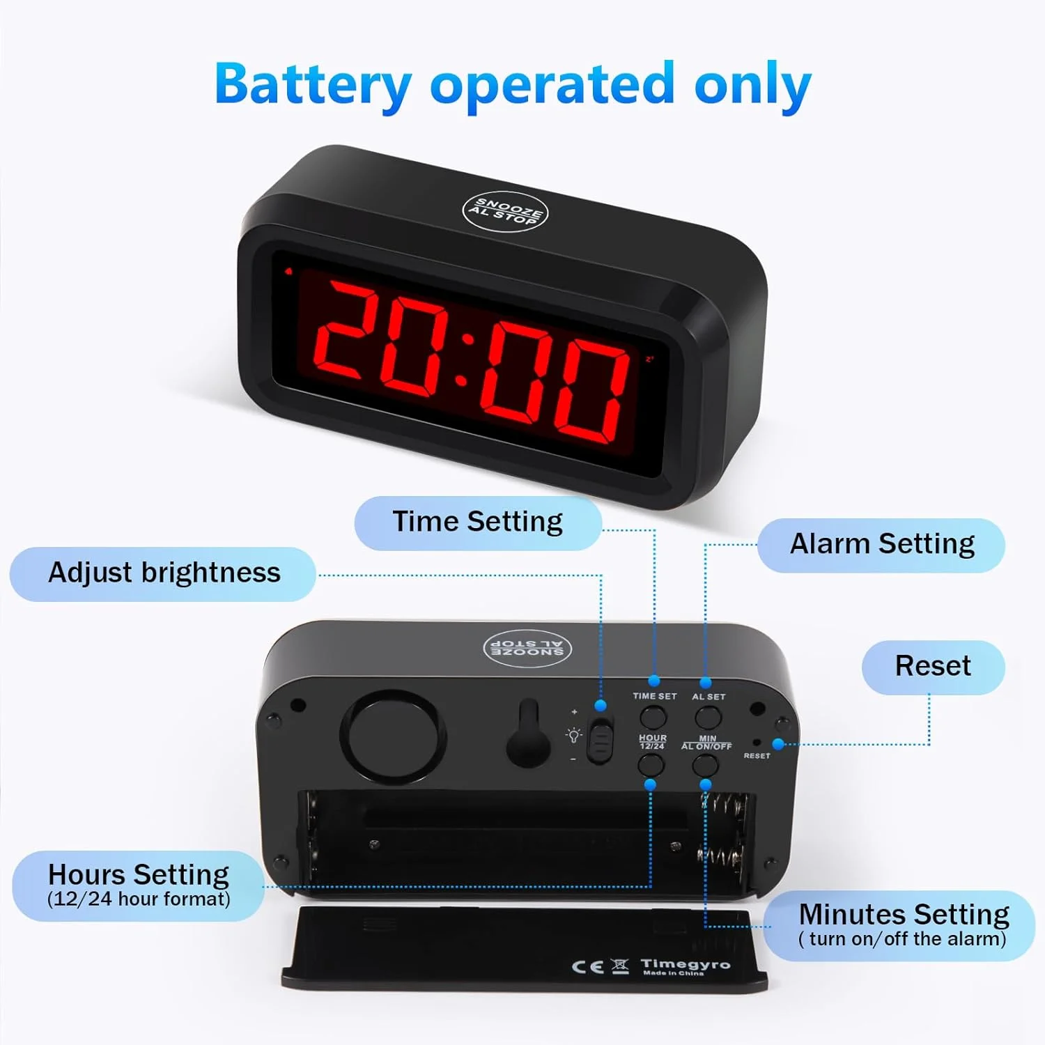 ساعت دیجیتال کوچک دیواری/قفسه/میزی، فقط با باتری کار می کند، دارای صفحه نمایش بزرگ 1.2 اینچی. 4 عدد باتری می توانند نمایش زمان را شب و روز برای بیش از یک سال حفظ کنند (مشکی) ساعت دیجیتال کوچک دیواری/قفسه/میزی، فقط با باتری کار می کند، دارای صفحه نمایش بزرگ 1.2 اینچی. 4 عدد باتری می توانند نمایش زمان را شب و روز برای بیش از یک سال حفظ کنند (مشکی)