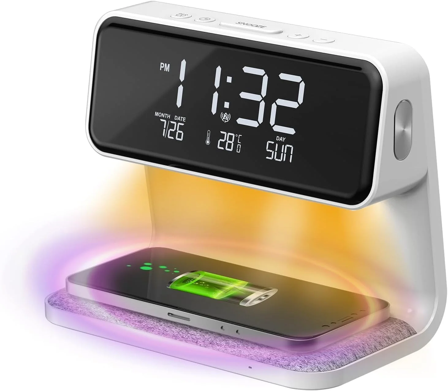 ساعت زنگ دار با شارژ بی سیم، چراغ خواب لمسی کنار تخت، چراغ شب اتاق خواب، صفحه نمایش LED کم نور شونده، ایستگاه شارژر بی سیم سریع، شارژ بی سیم، زنگ هشدار، شارژر USB، کم نور شونده (سفید) ساعت زنگ دار با شارژ بی سیم، چراغ خواب لمسی کنار تخت، چراغ شب اتاق خواب، صفحه نمایش LED کم نور شونده، ایستگاه شارژر بی سیم سریع، شارژ بی سیم، زنگ هشدار، شارژر USB، کم نور شونده (سفید)