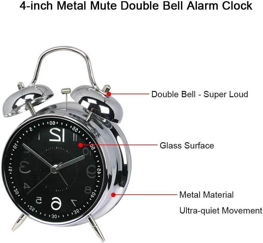 ساعت زنگ دار فلزی دوقلو با نور