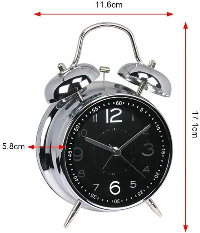 ساعت زنگ دار فلزی دوقلو با نور