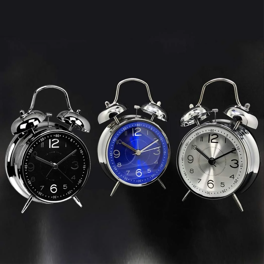 ساعت زنگ دار فلزی دوقلو با نور