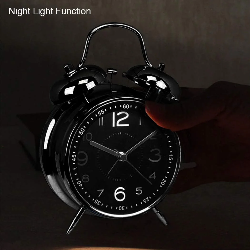 ساعت زنگ دار فلزی دوقلو با نور