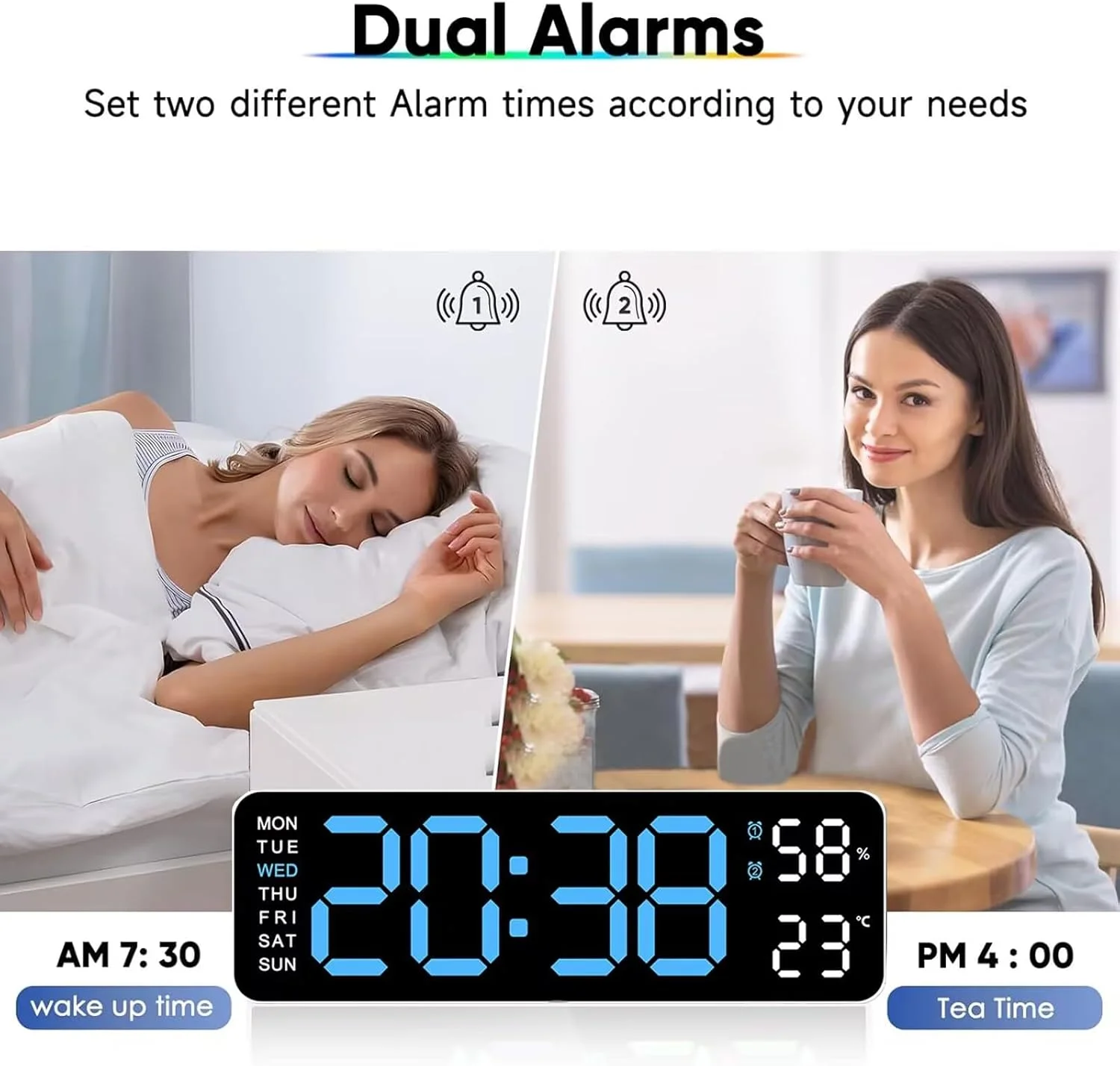 ساعت زنگ دار دیجیتال Yehpoar، ساعت زنگ دار دیواری برای اتاق خواب، ساعت هوشمند رومیزی با صفحه نمایش LED ساده، 3 سطح روشنایی، نمایش دما و رطوبت، ساعت مدرن برای اتاق نشیمن و دفتر کار (آبی) ساعت زنگ دار دیجیتال Yehpoar، ساعت زنگ دار دیواری برای اتاق خواب، ساعت هوشمند رومیزی با صفحه نمایش LED ساده، 3 سطح روشنایی، نمایش دما و رطوبت، ساعت مدرن برای اتاق نشیمن و دفتر کار (آبی)