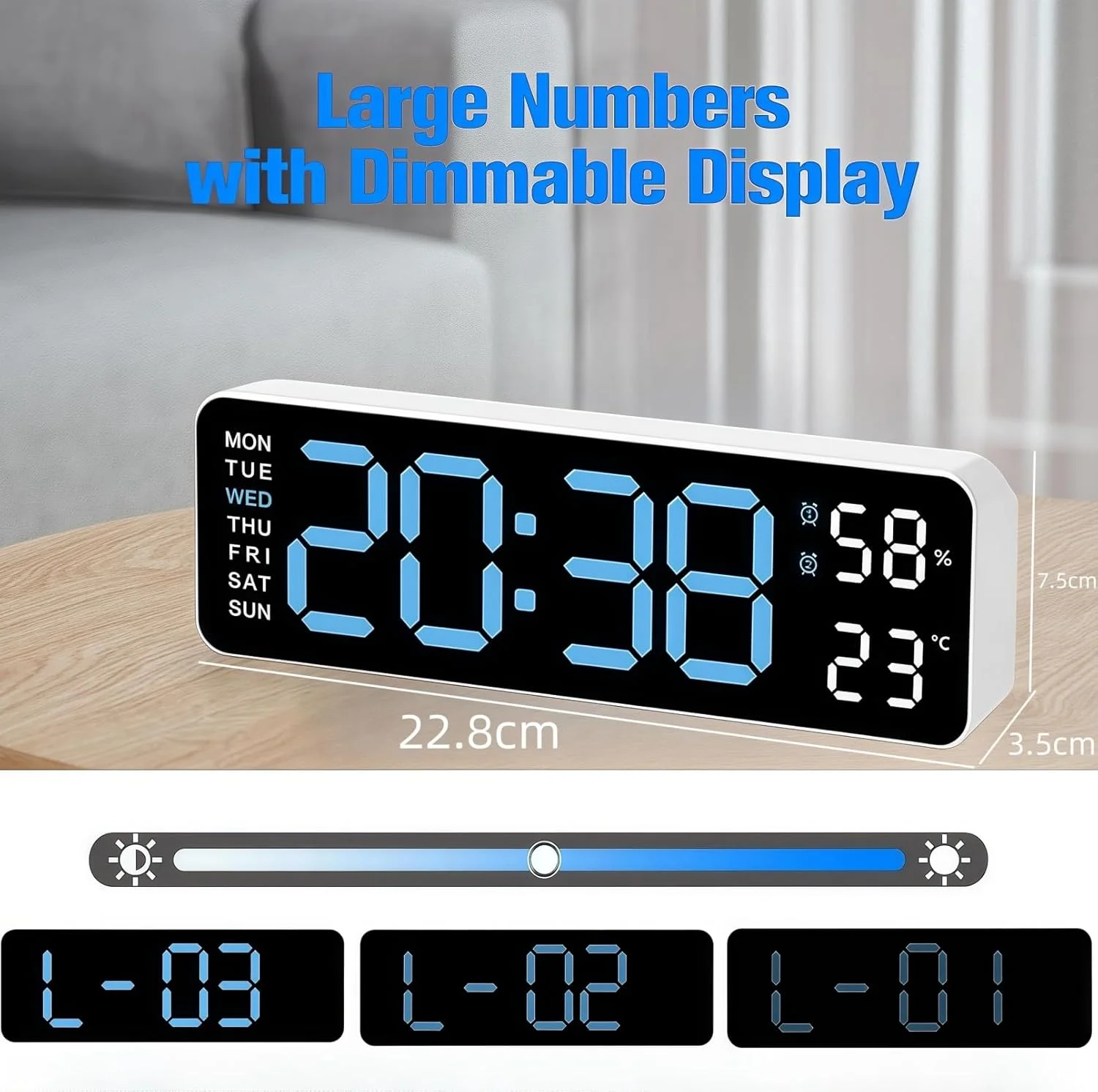 ساعت زنگ دار دیجیتال Yehpoar، ساعت زنگ دار دیواری برای اتاق خواب، ساعت هوشمند رومیزی با صفحه نمایش LED ساده، 3 سطح روشنایی، نمایش دما و رطوبت، ساعت مدرن برای اتاق نشیمن و دفتر کار (آبی) ساعت زنگ دار دیجیتال Yehpoar، ساعت زنگ دار دیواری برای اتاق خواب، ساعت هوشمند رومیزی با صفحه نمایش LED ساده، 3 سطح روشنایی، نمایش دما و رطوبت، ساعت مدرن برای اتاق نشیمن و دفتر کار (آبی)