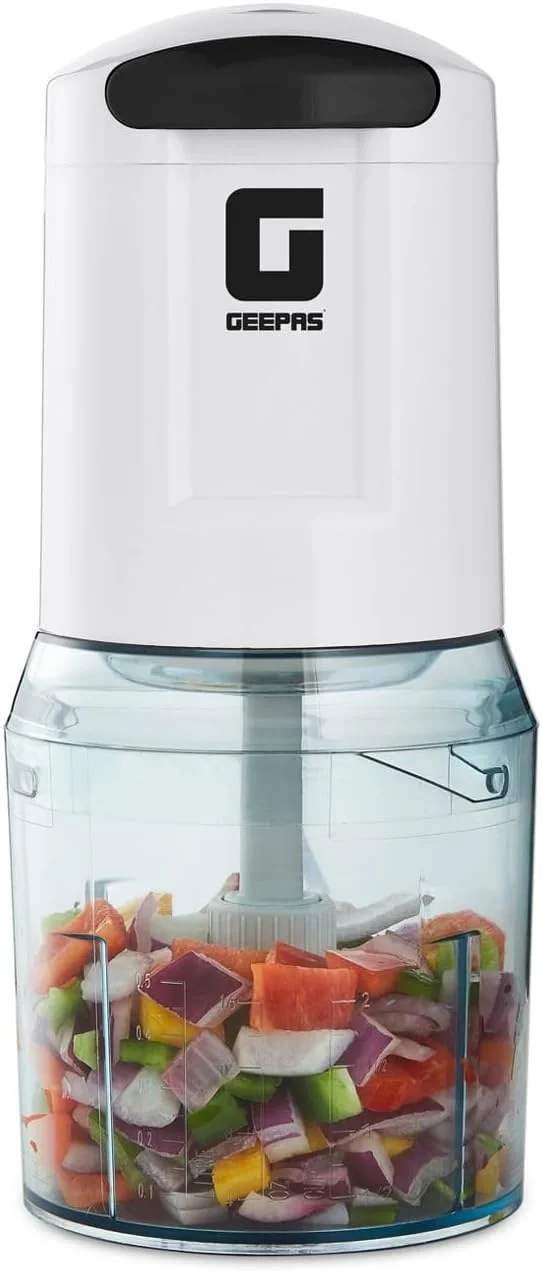 مینی غذاساز جیپاس، 500 وات، 500 میلی لیتر، 4 تیغه، 2 سطح سرعت، استیل ضد زنگ برای مخلوط کردن و خرد کردن سالاد، سس، کاری، پستو، مدل GC5477، شفاف