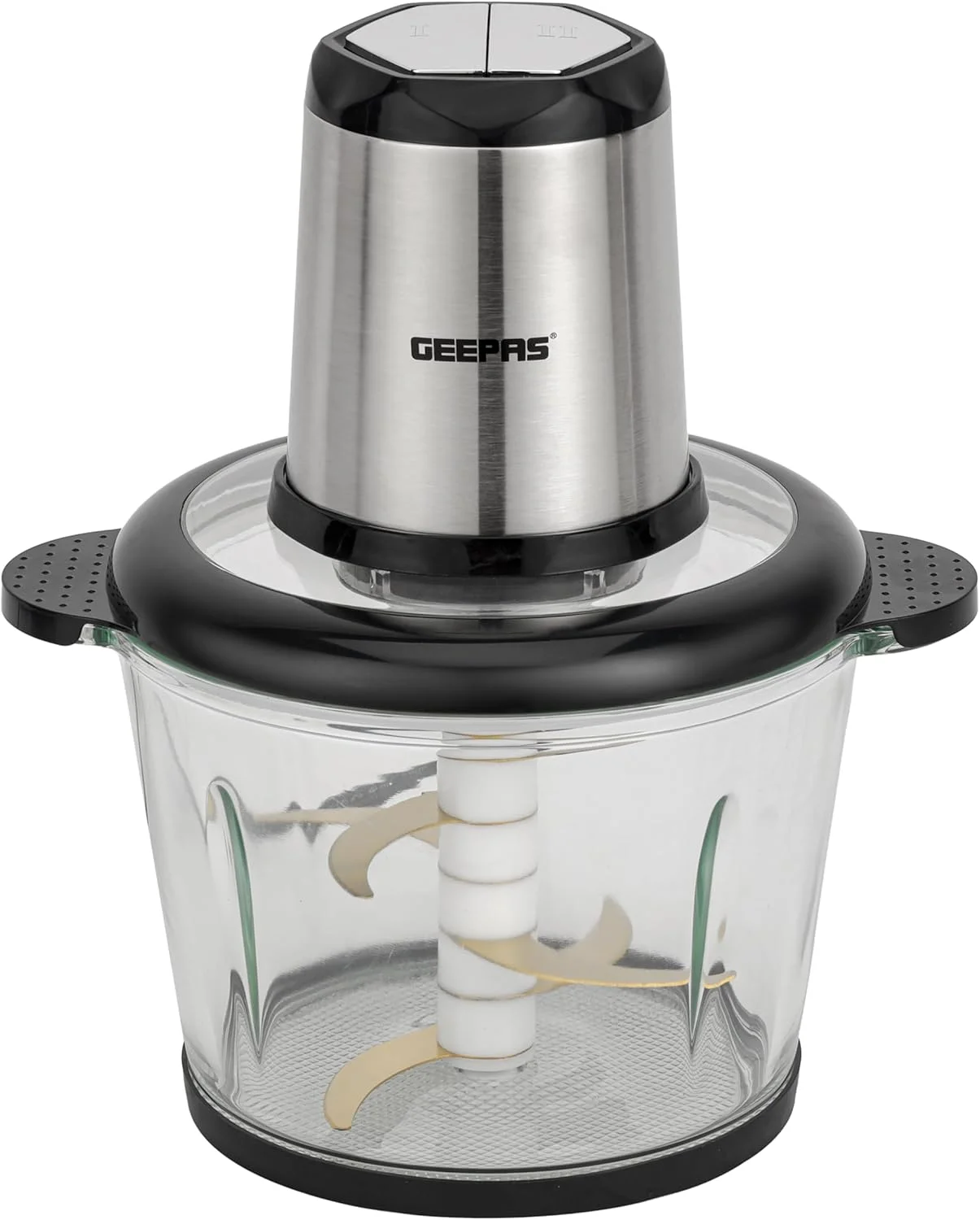 خردکن چند منظوره 3.0 لیتری Geepas مدل GMC42029 با توان 500 وات، دستگاه خردکن چند منظوره جمع و جور، عملکرد چرخ کردن، میله و چرخ دنده برش، مناسب برای سبزیجات، مشکی و نقره ای