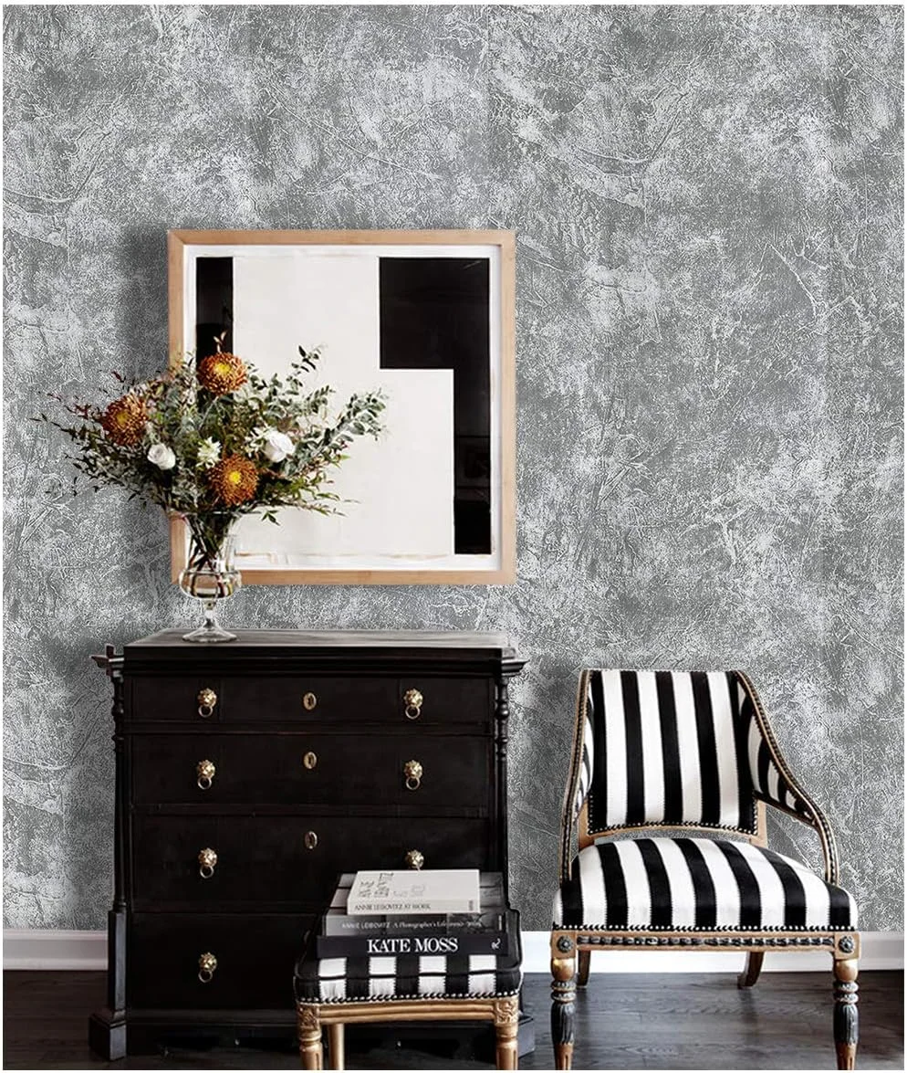 کاغذ دیواری خود چسب وینیل طرح بتن خاکستری، ضد آب مناسب برای کانتر آشپزخانه، 45 سانتی متر در 300 سانتی متر