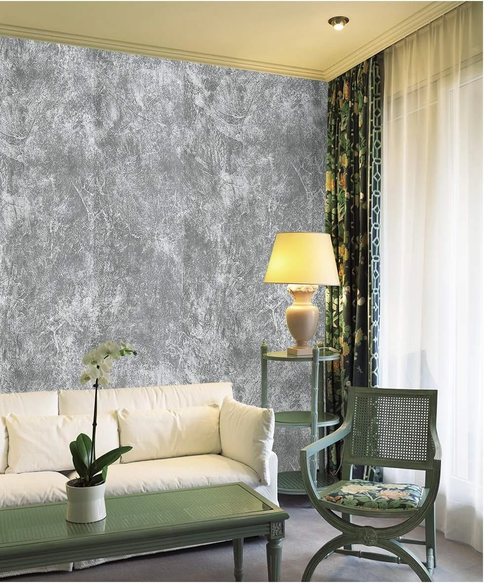 کاغذ دیواری خود چسب وینیل طرح بتن خاکستری، ضد آب مناسب برای کانتر آشپزخانه، 45 سانتی متر در 300 سانتی متر