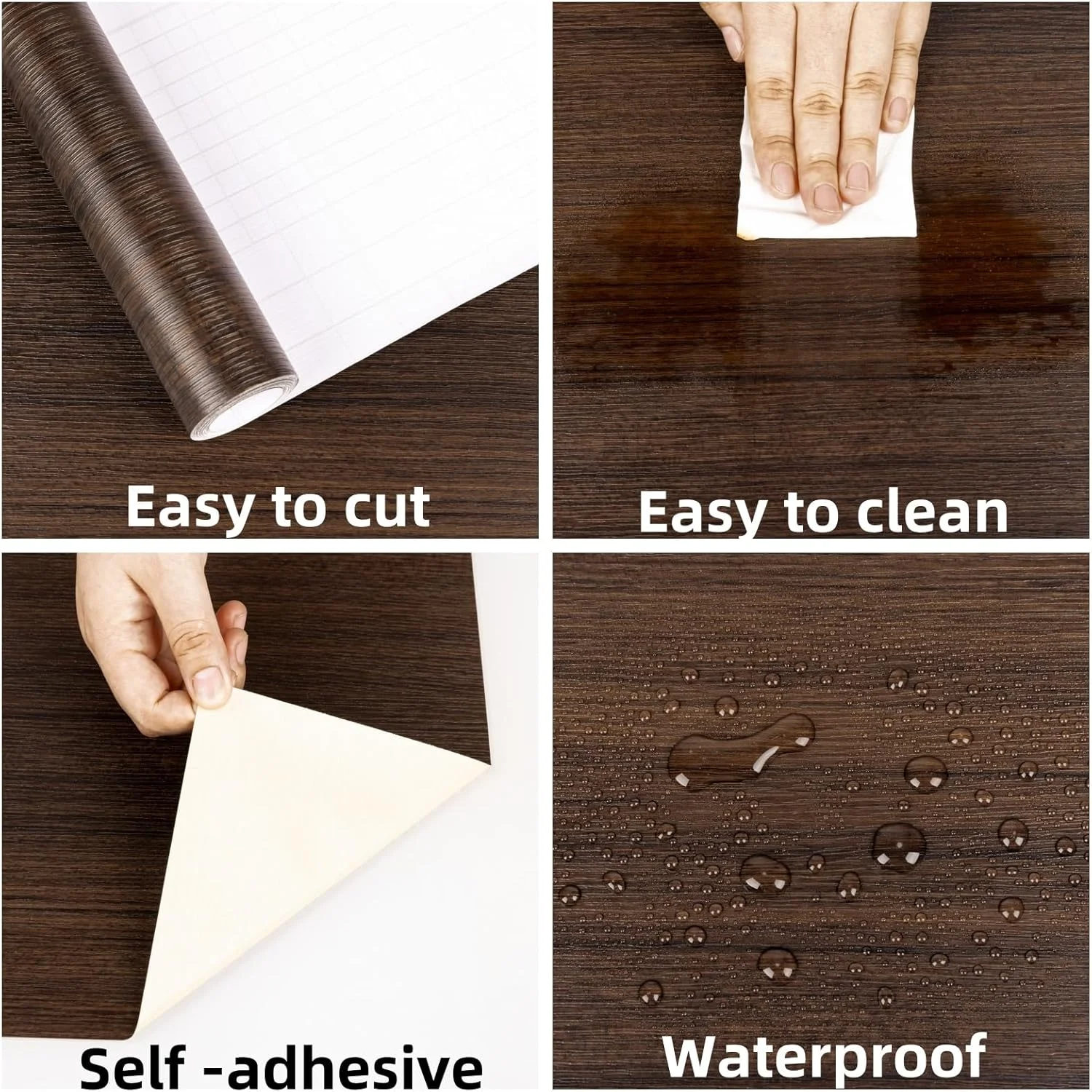 Anmon Wood Contact Paper Dark Brown, Walnut Peel and Stick Wallpaper Thicken, Self Adhesive Removable Real Contact Paper, Wood Grain Wall Paper Rustic for Cabinets, Desk and Home Decor 15.7''X118''