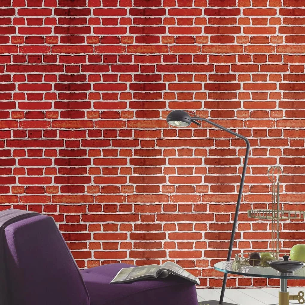 کاغذ دیواری طرح آجر قرمز Arthome، 43.5x305 سانتی متر، خود چسب، ضد آب، براق، PVC وینیل، ضد روغن، کاغذ دیواری طرح آجر قرمز، کاغذ وینیل طرح آجر قرمز برای پوشش سطح مبلمان، پیشخوان، آشپزخانه، روکش قفسه...