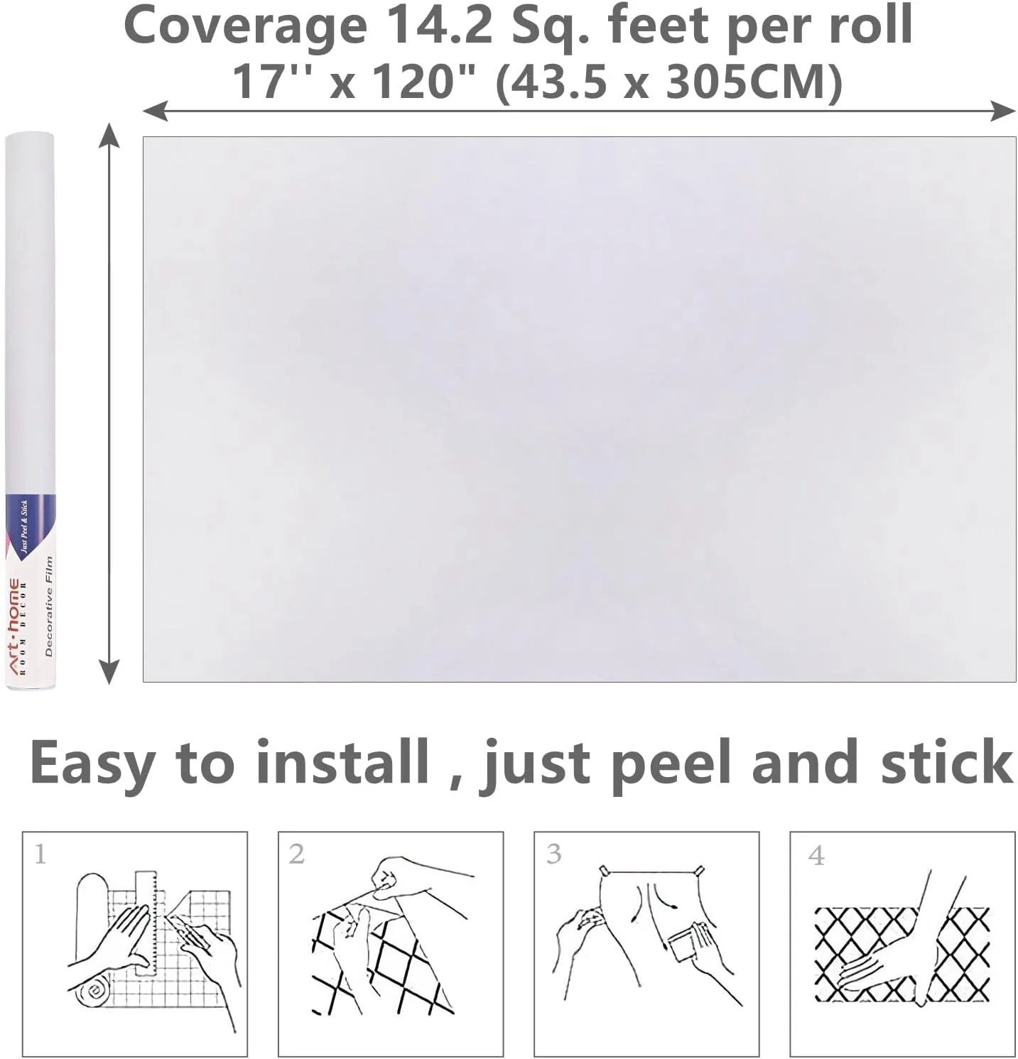 برچسب تماسی سفید مات Arthome، کاغذ دیواری مات چسبی 43.5x305 سانتی‌متر، کاغذ وینیل تزئینی خود چسب برای رویه کابینت، کابینت، میز، قفسه‌ها، نوسازی و پوشش دکوراسیون مبلمان