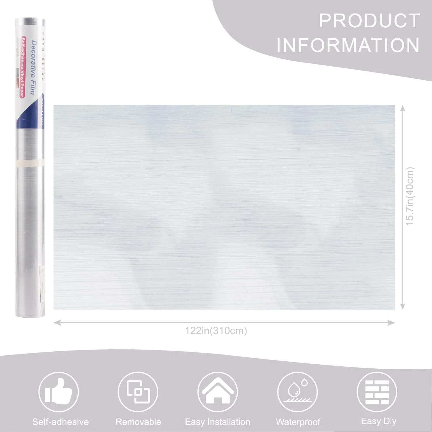 کاغذ دیواری نقره ای برس خورده Arthome، 40x310 سانتی متر، کاغذ دیواری خود چسب ضد آب PVC وینیل، ضد روغن، کاغذ وینیل برای پوشش سطح مبلمان، پیشخوان، آشپزخانه، روکش قفسه...