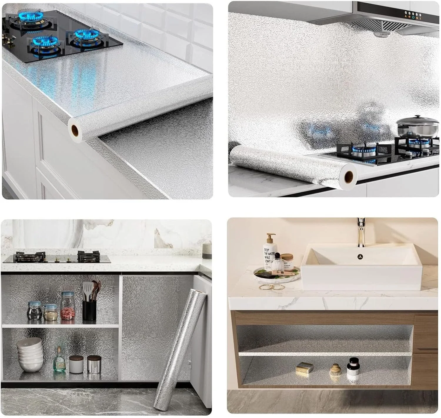 برچسب های کاغذ دیواری بین کابینتی آشپزخانه CHANMOL، برچسب های فویل آلومینیومی خود چسب ضد روغن و ضد آب برای اجاق گاز - 39.6x297 سانتی متر cm092، طرح 1