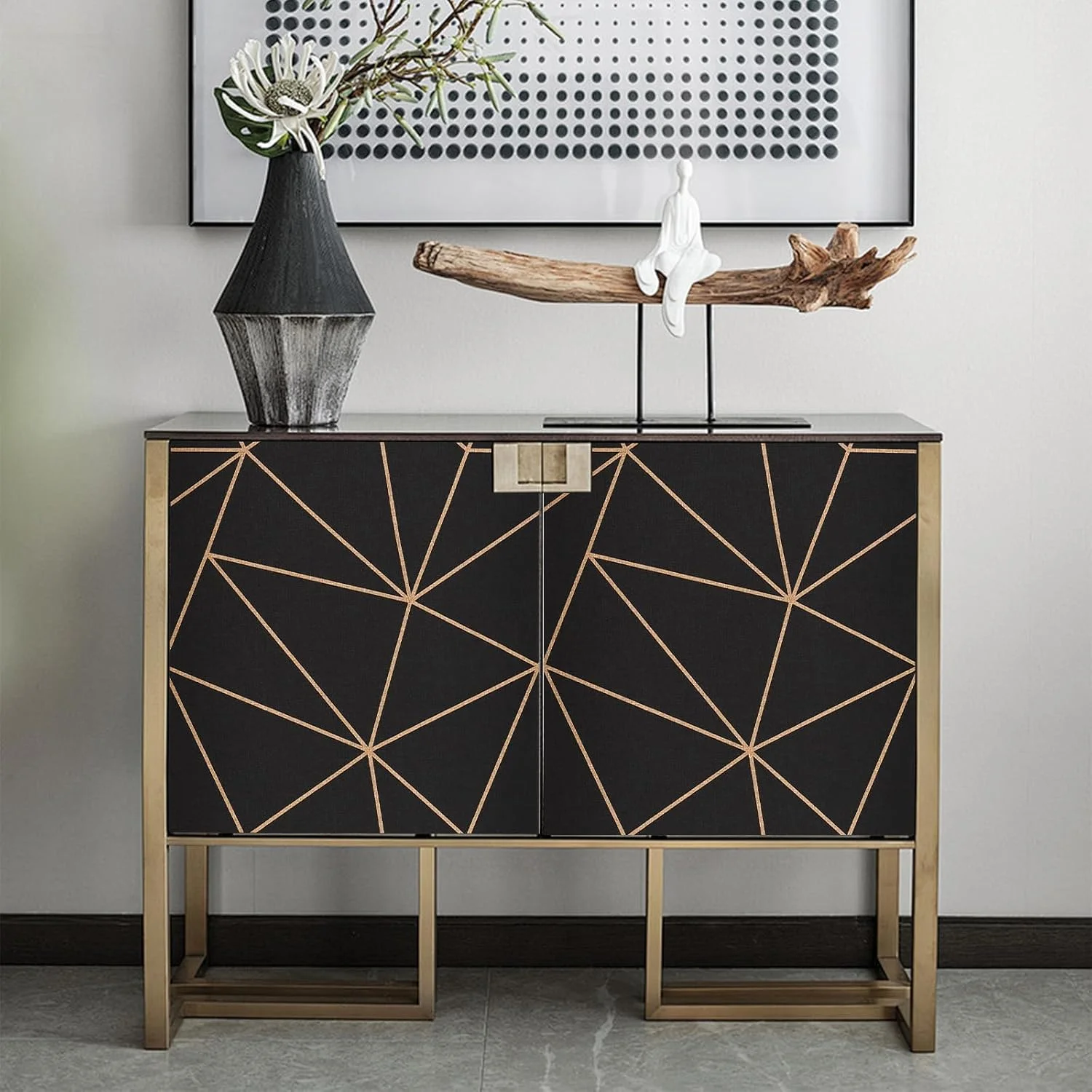 کاغذ دیواری راه راه طلایی و مشکی Azonee، وینیل خود چسب جدا شدنی، روکش مات برای آشپزخانه، اتاق خواب، پیشخوان و دیوارها، ضخامت 2.3 میلی متر (44.1 سانتی متر x 300 سانتی متر)