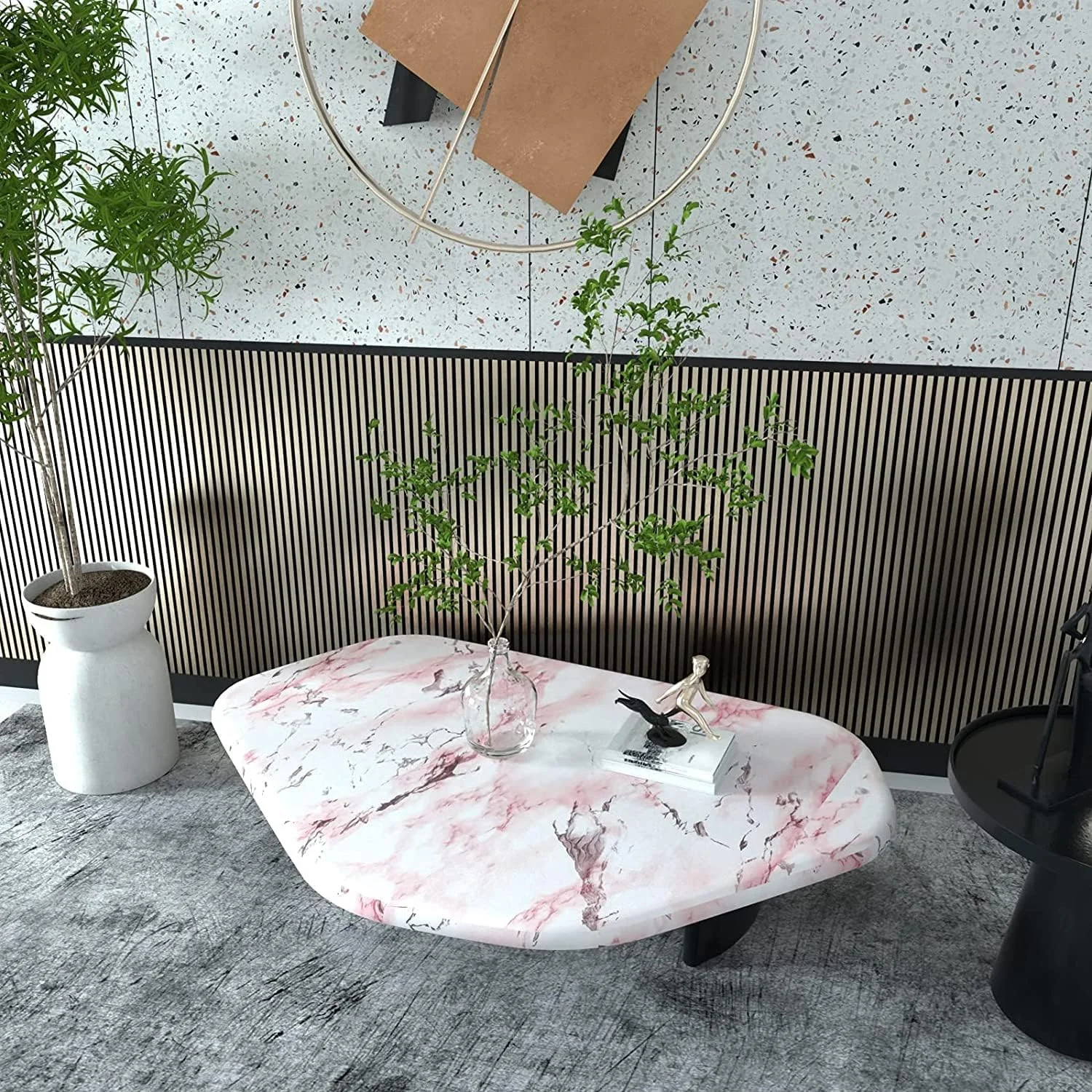 برچسب طرح سنگ مرمر صورتی Azonee، کاغذ دیواری خود چسب برای سطوح کابینت، و میز، برچسب ضد آب وینیل طرح مرمر برای آشپزخانه و خانه (40cmx5m)