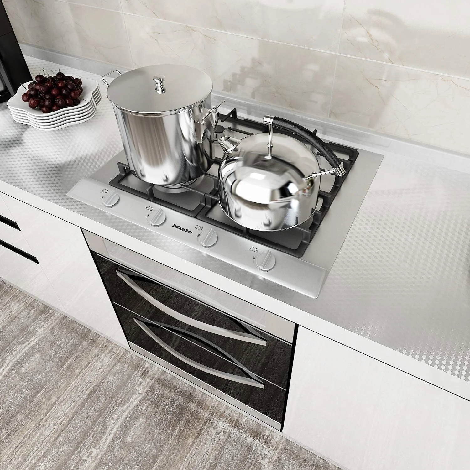 برچسب کاغذ دیواری برای دیوارپوش آشپزخانه، فویل آلومینیومی، برچسب آشپزخانه، خود چسب، مقاوم در برابر درجه حرارت بالا، برای کشو، کابینت، روکش قفسه، 40 سانتی متر در 2 متر