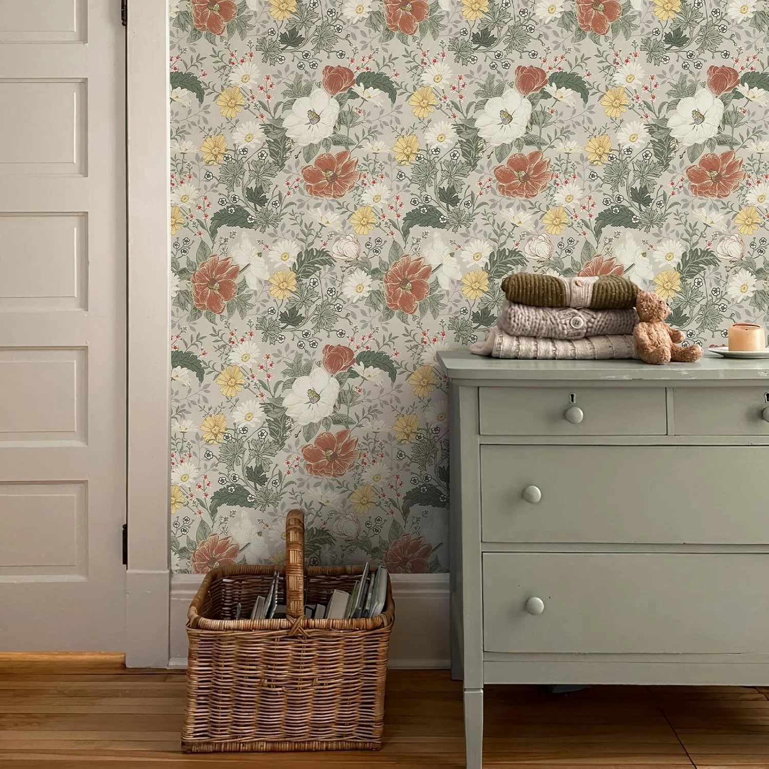 کاغذ دیواری طرح گل خاکستری خودچسب Azonee، طرح گیاهی خانه روستایی، قابل جابجایی، 299cm x 43.9cm