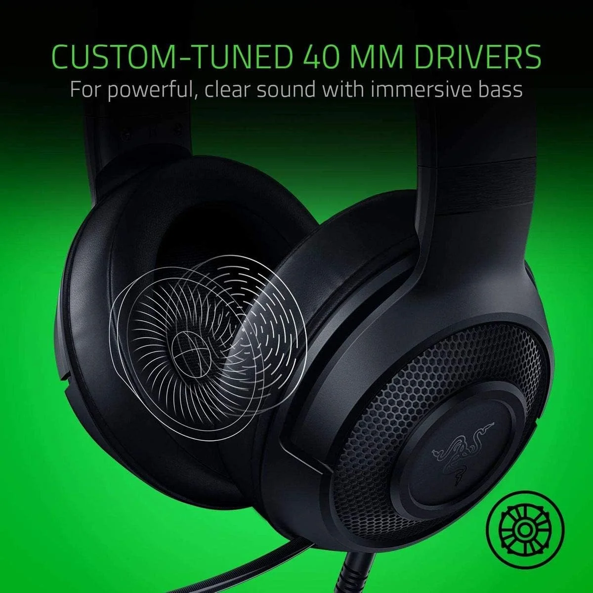 هدست گیمینگ فوق سبک Razer Kraken: صدای فراگیر 7.1 - فریم سبک - نورپردازی لوگوی سبز - کنترل های صوتی یکپارچه - میکروفون کاردیوئید خم شو - برای کامپیوتر، سایز Rz04-02950100-R381