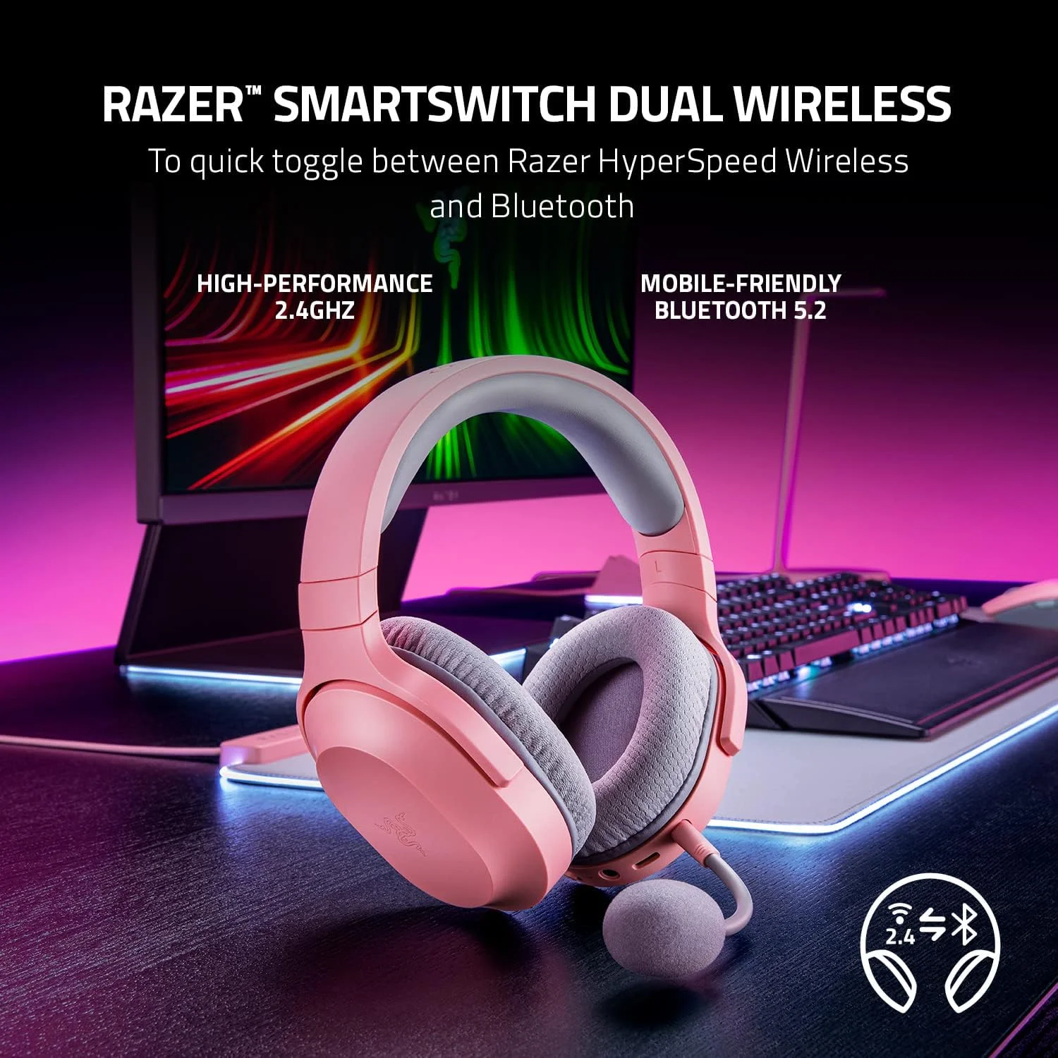 هدست گیمینگ و موبایل بیسیم Razer Barracuda X (PC، PlayStation، Switch، Android، iOS): بیسیم 2.4 گیگاهرتز + بلوتوث - سبک وزن - درایورهای 40 میلیمتری - میکروفون جداشدنی - باتری 50 ساعته - صورتی کوارتز هدست گیمینگ و موبایل بیسیم Razer Barracuda X (PC، PlayStation، Switch، Android، iOS): بیسیم 2.4 گیگاهرتز + بلوتوث - سبک وزن - درایورهای 40 میلیمتری - میکروفون جداشدنی - باتری 50 ساعته - صورتی کوارتز
