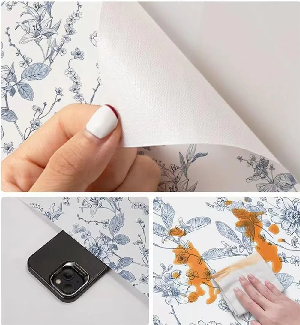 کاغذ دیواری طرح گل آبی روشن، مناسب برای قفسه، دیوار، حمام، اتاق خواب، کابینت آشپزخانه، کمد، کشو، مبلمان، هنر و صنایع دستی، سایز 45 در 300 سانتی متر