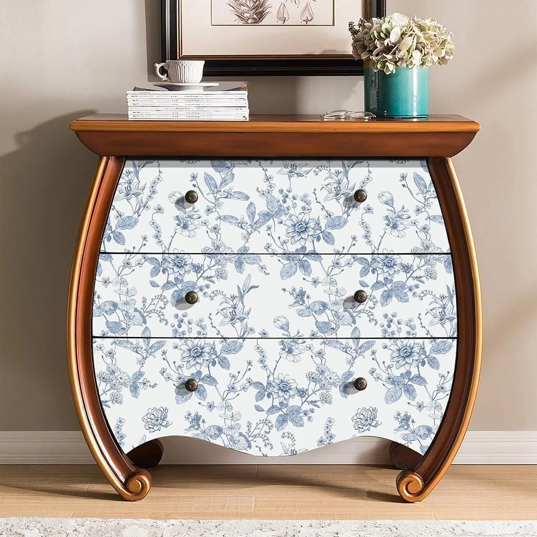 کاغذ دیواری طرح گل آبی روشن، مناسب برای قفسه، دیوار، حمام، اتاق خواب، کابینت آشپزخانه، کمد، کشو، مبلمان، هنر و صنایع دستی، سایز 45 در 300 سانتی متر