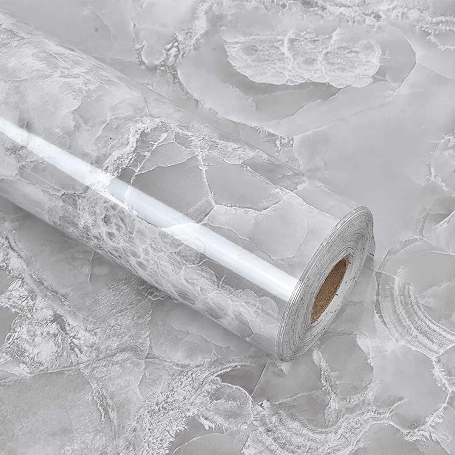 کاغذ دیواری خود چسب طرح سنگ مرمر خاکستری CCT، کاغذ روکش، کاغذ دیواری ضد روغن و ضد آب برای آشپزخانه و حمام، کاغذ روکش چسبی برای پیشخوان، PVC (خاکستری، 40cm×500cm)
