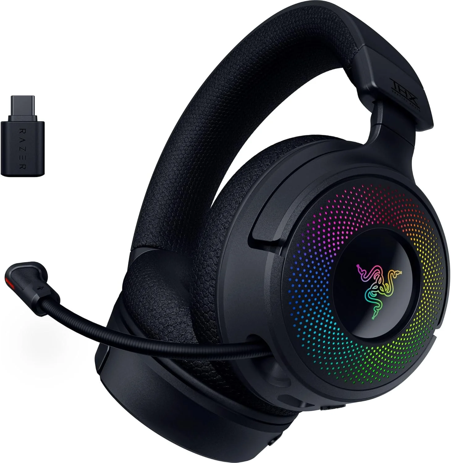 هدست گیمینگ بی سیم Razer Kraken V4: 2.4 گیگاهرتز، بلوتوث، USB - میکروفون پهن باند - درایورهای 40 میلی متری - تنظیم سریع صدا - نورپردازی RGB 9 منطقه ای - برای PC، Mac، PS5، Nintendo Switch، Steam Deck، تلفن هوشمند