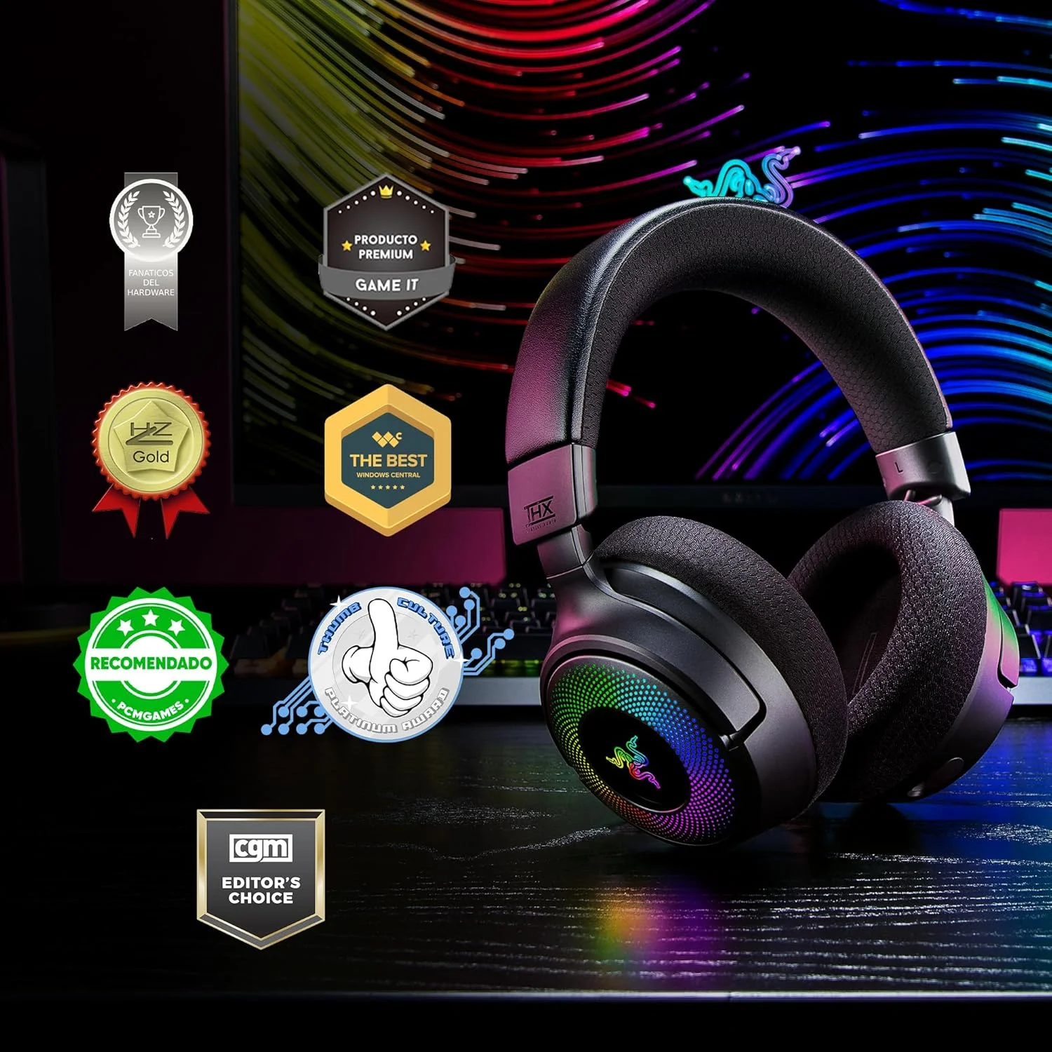هدست گیمینگ بی سیم Razer Kraken V4: 2.4 گیگاهرتز، بلوتوث، USB - میکروفون پهن باند - درایورهای 40 میلی متری - تنظیم سریع صدا - نورپردازی RGB 9 منطقه ای - برای PC، Mac، PS5، Nintendo Switch، Steam Deck، تلفن هوشمند هدست گیمینگ بی سیم Razer Kraken V4: 2.4 گیگاهرتز، بلوتوث، USB - میکروفون پهن باند - درایورهای 40 میلی متری - تنظیم سریع صدا - نورپردازی RGB 9 منطقه ای - برای PC، Mac، PS5، Nintendo Switch، Steam Deck، تلفن هوشمند