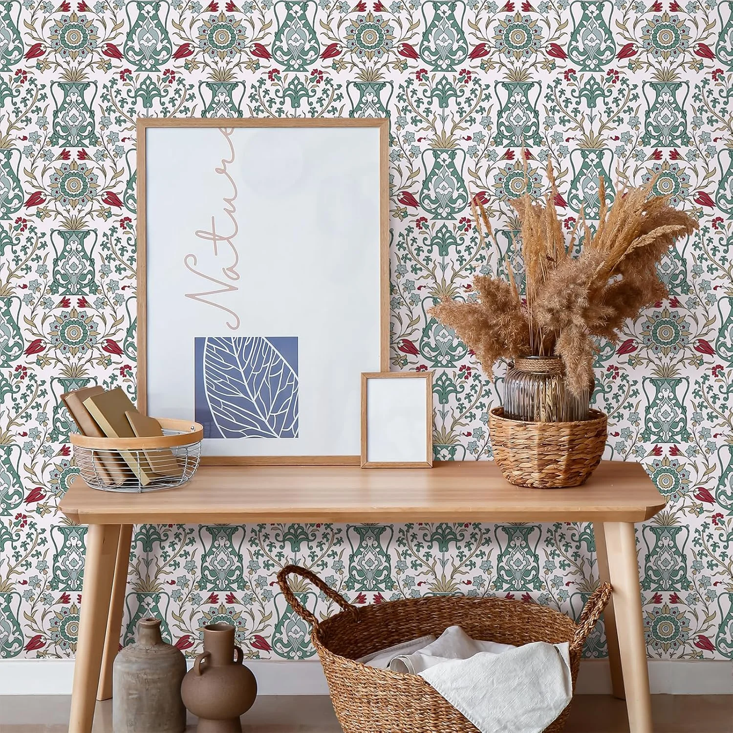 کاغذ دیواری سفید چسبی با طرح گل آبی، کاغذ دیواری خود چسب، ضد آب، نصب آسان، دکوراسیون رترو برای حمام، اتاق غذاخوری، کانتر آشپزخانه 61x300 سانتی متر