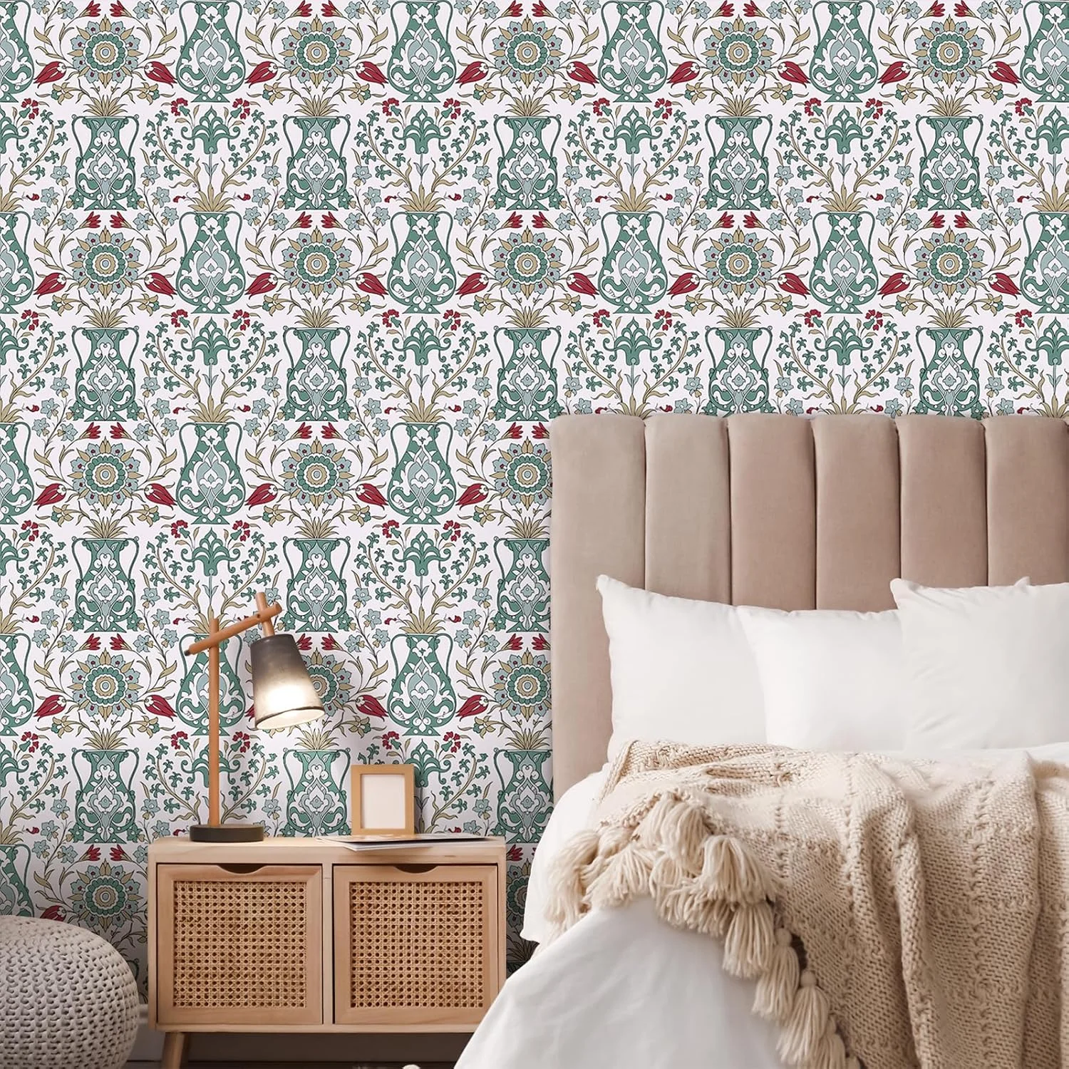 کاغذ دیواری سفید چسبی با طرح گل آبی، کاغذ دیواری خود چسب، ضد آب، نصب آسان، دکوراسیون رترو برای حمام، اتاق غذاخوری، کانتر آشپزخانه 61x300 سانتی متر