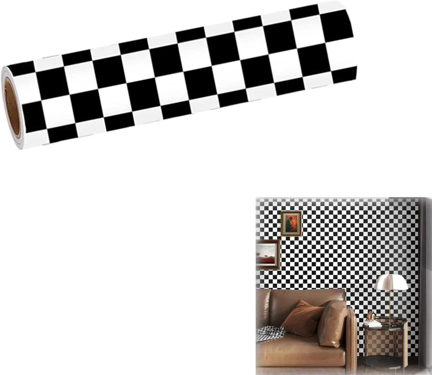 کاغذ دیواری خودچسب طرح شطرنجی سیاه و سفید - فیلم پی وی سی ضد آب برای پوشش دیوار آشپزخانه، حمام، کابینت، قفسه ها و کشوها - 45 در 300 سانتی متر