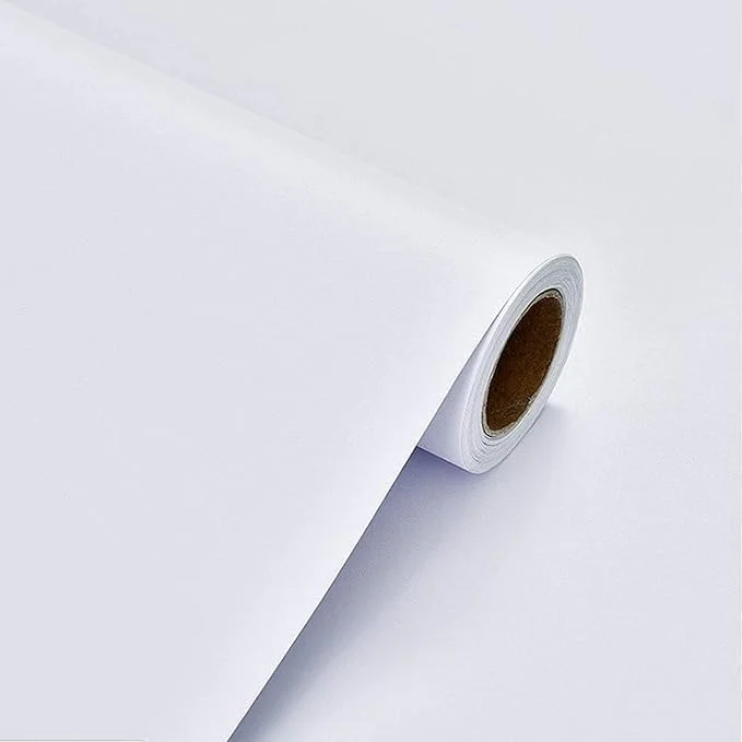 کاغذ دیواری خود چسب سفید مات (500 x 60 سانتی متر) ، کاغذ دیواری تزئینی جداشدنی با روکش ضد آب و ضد روغن PVC برای کابینت آشپزخانه و مبلمان