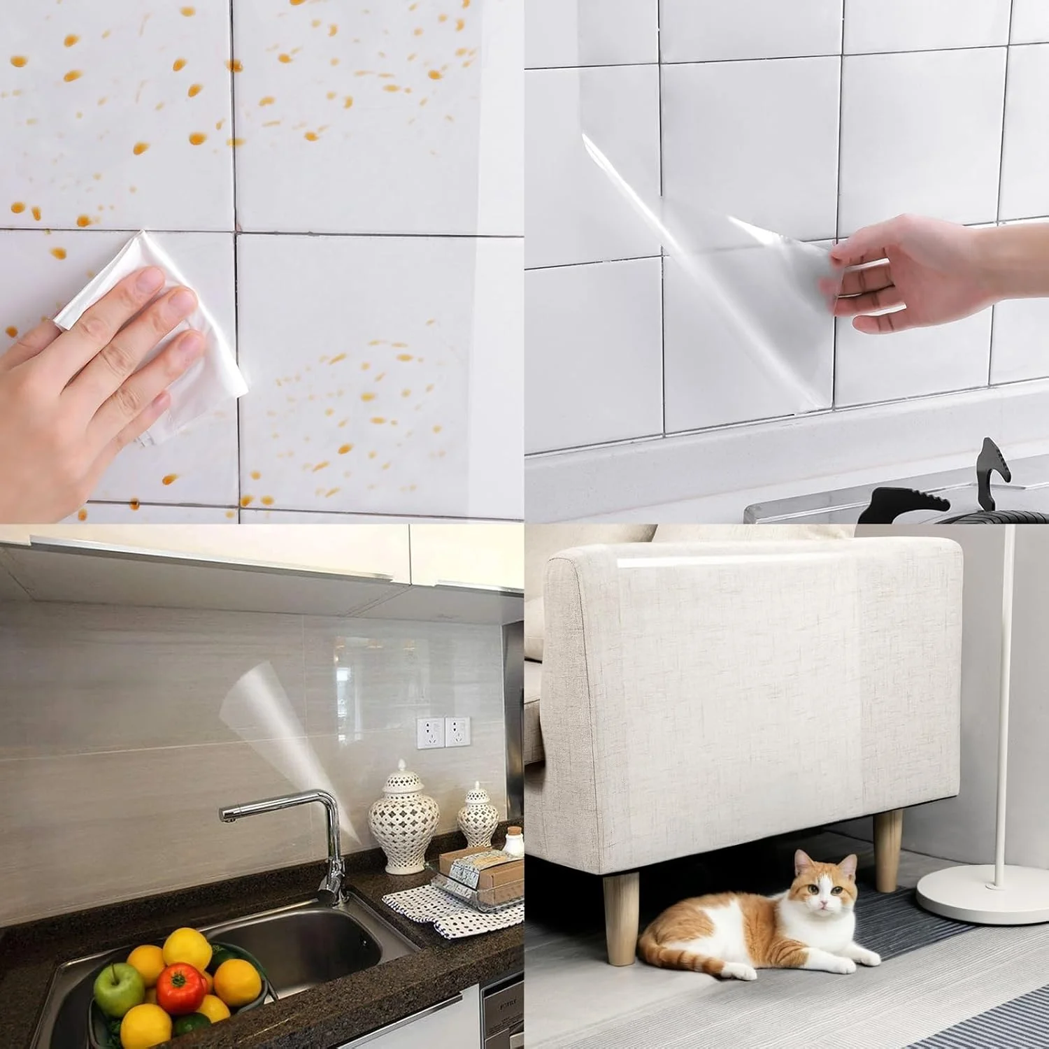 کاغذ دیواری شفاف Duomama - کاغذ دیواری خود چسب تزئینی برای محافظت از دیوار و فضای پشتی آشپزخانه - برچسب ضد روغن - فیلم خانگی شفاف (60x300 سانتی متر)