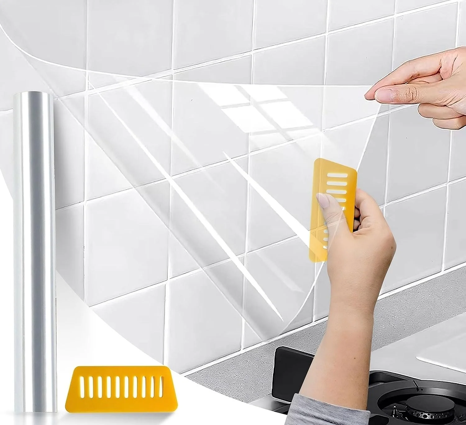 برچسب ضد روغن و ضد آب آشپزخانه، محافظ دیوار پشتی آشپزخانه، کاغذ شفاف ضد روغن، کاغذ خود چسب، برچسب فویل شفاف مقاوم در برابر حرارت